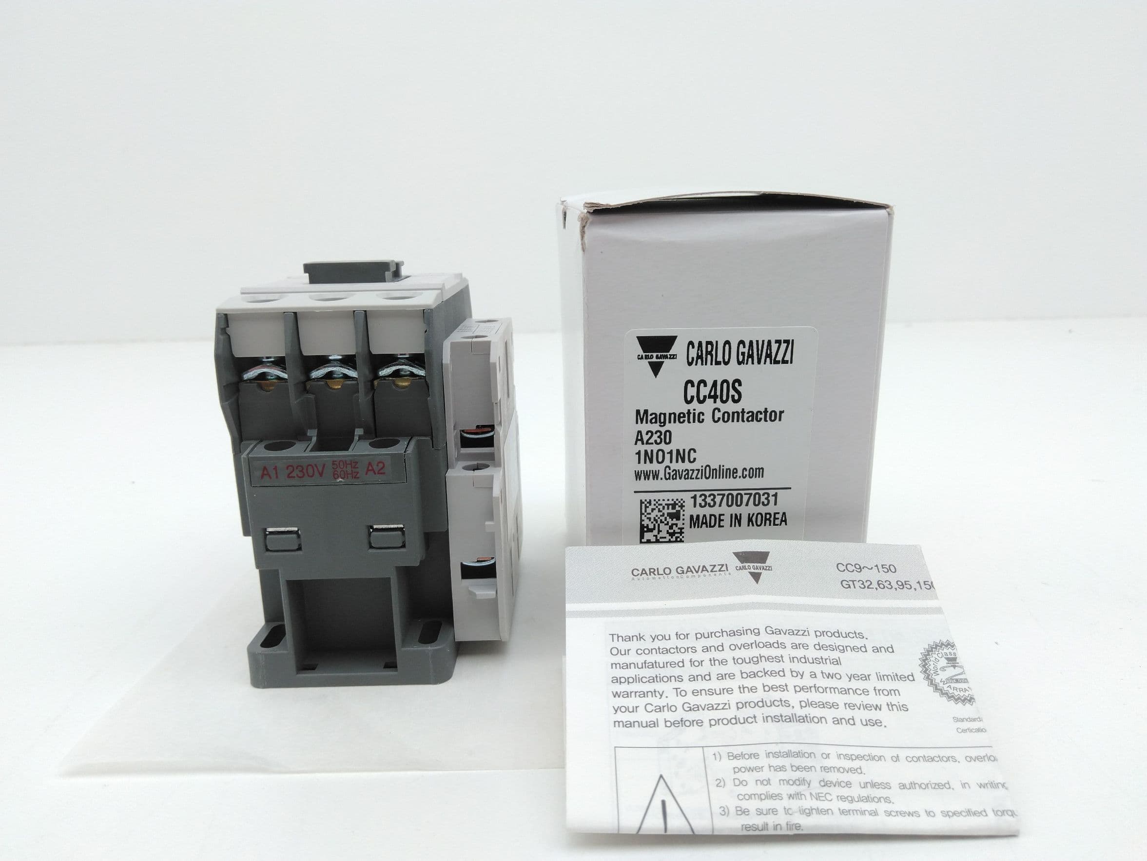 Carlo Gavazzi CC40SA230 Magnetic Contactor 40A, 240-440VAC, 1NO1NC, 230VAC Coil