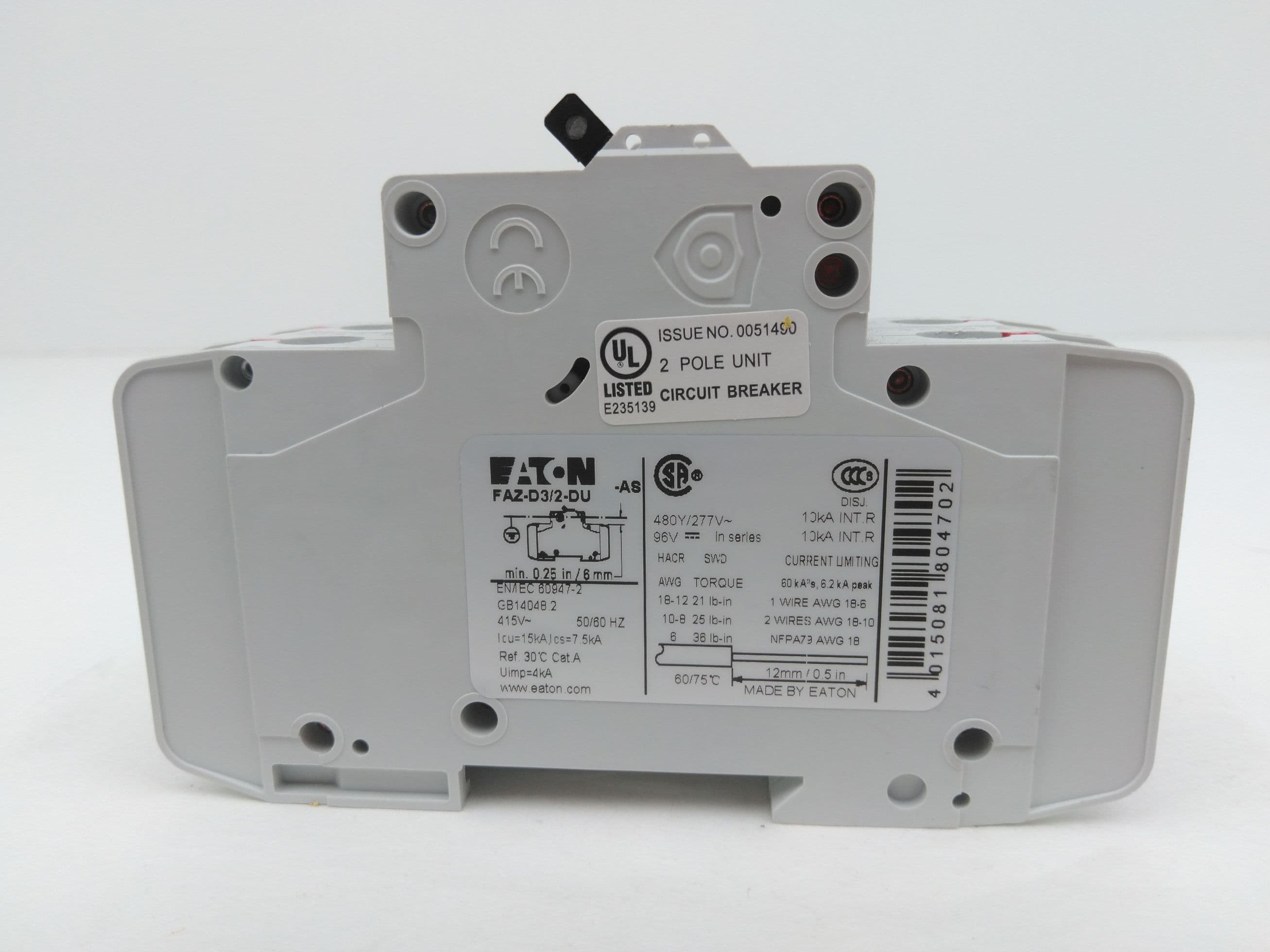 Eaton FAZ-D3/2-DU Circuit Breaker, 2 Pole, 3A
