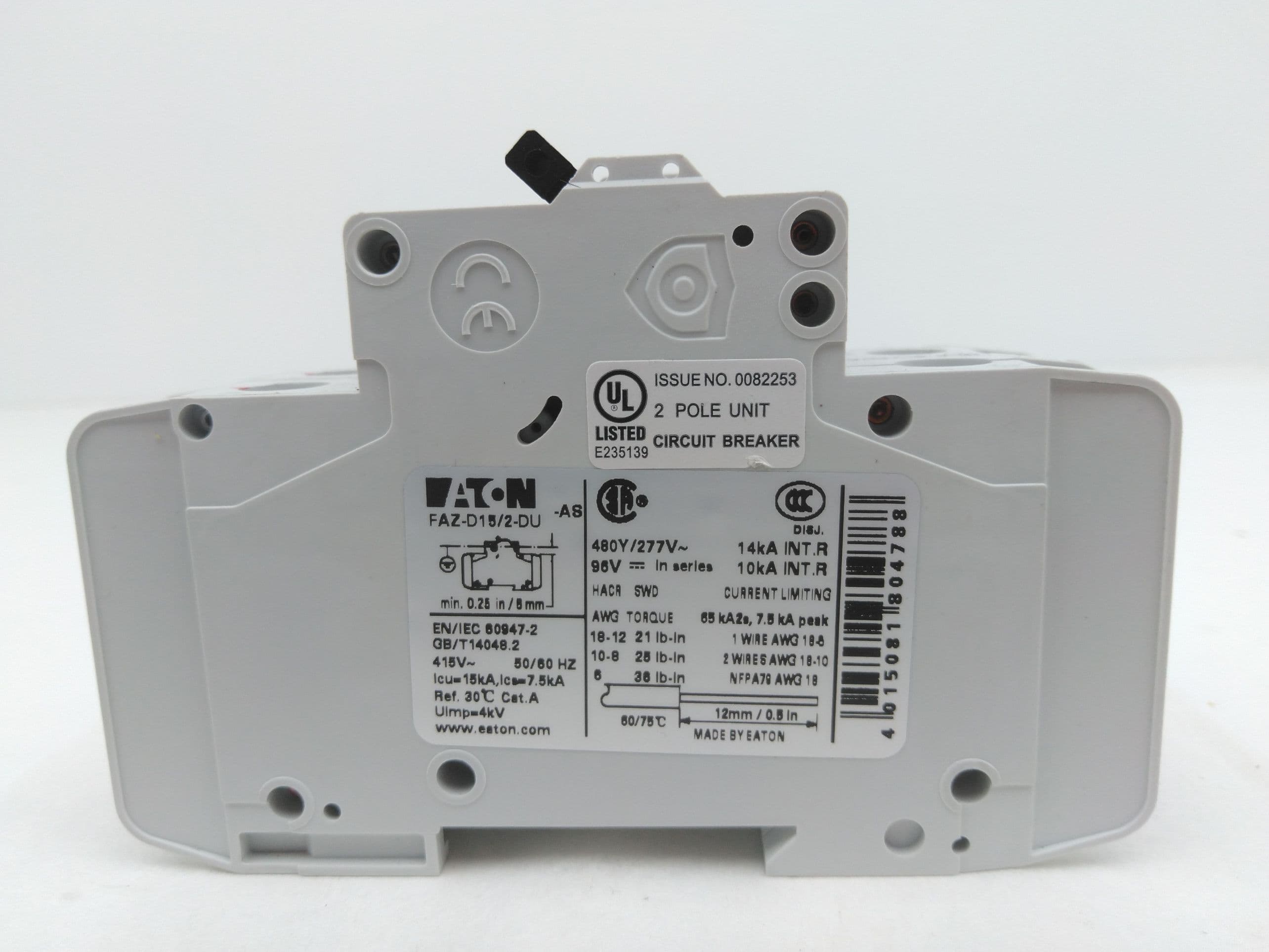 Eaton FAZ-D15/2-DU Circuit Breaker, 2 Pole, 15 Amp