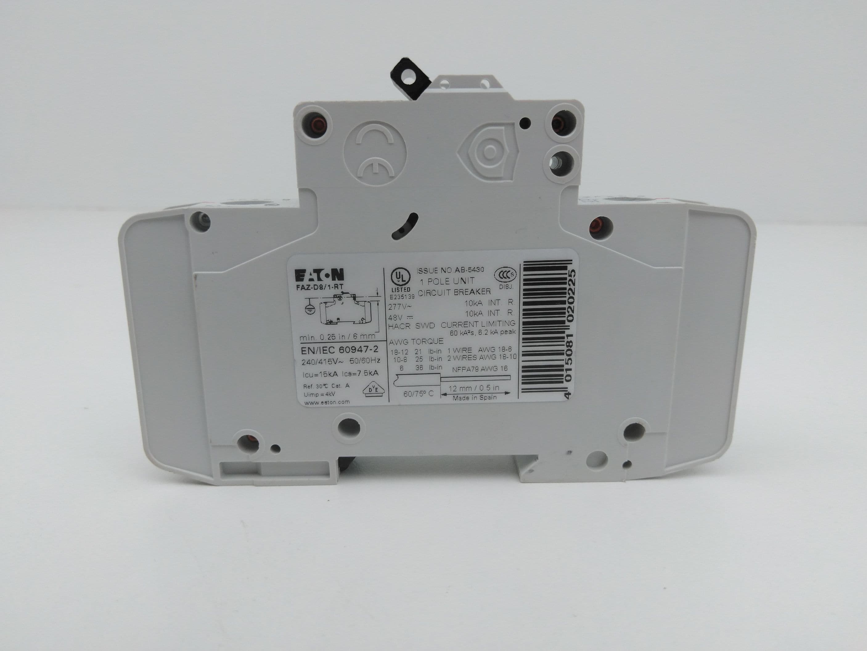 Eaton FAZ-D8/1-RT Circuit Breaker, 1 Pole, 8 Amp