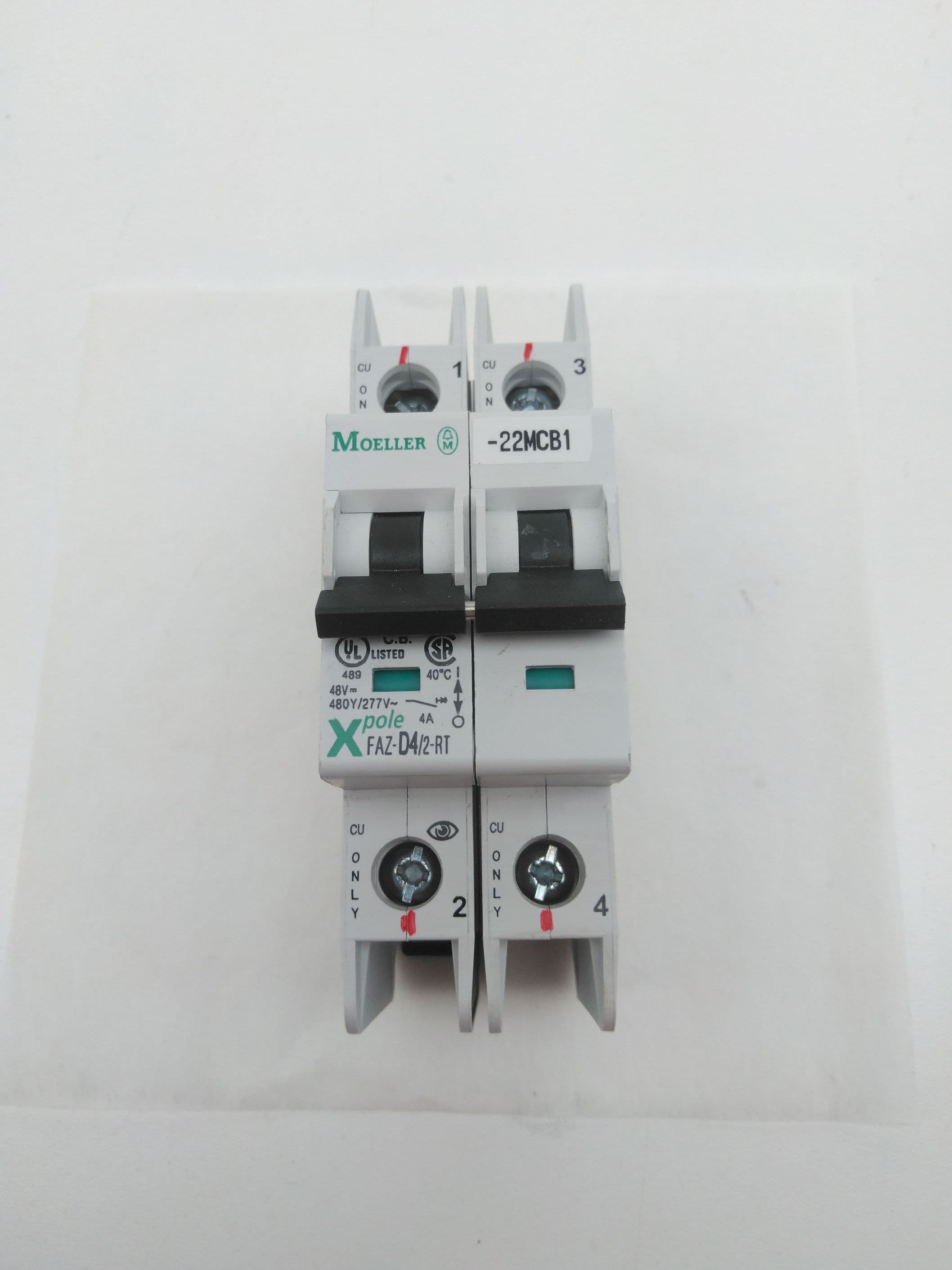 Moeller FAZ-D4/2-RT X Pole Circuit Breaker, 2P, 4A