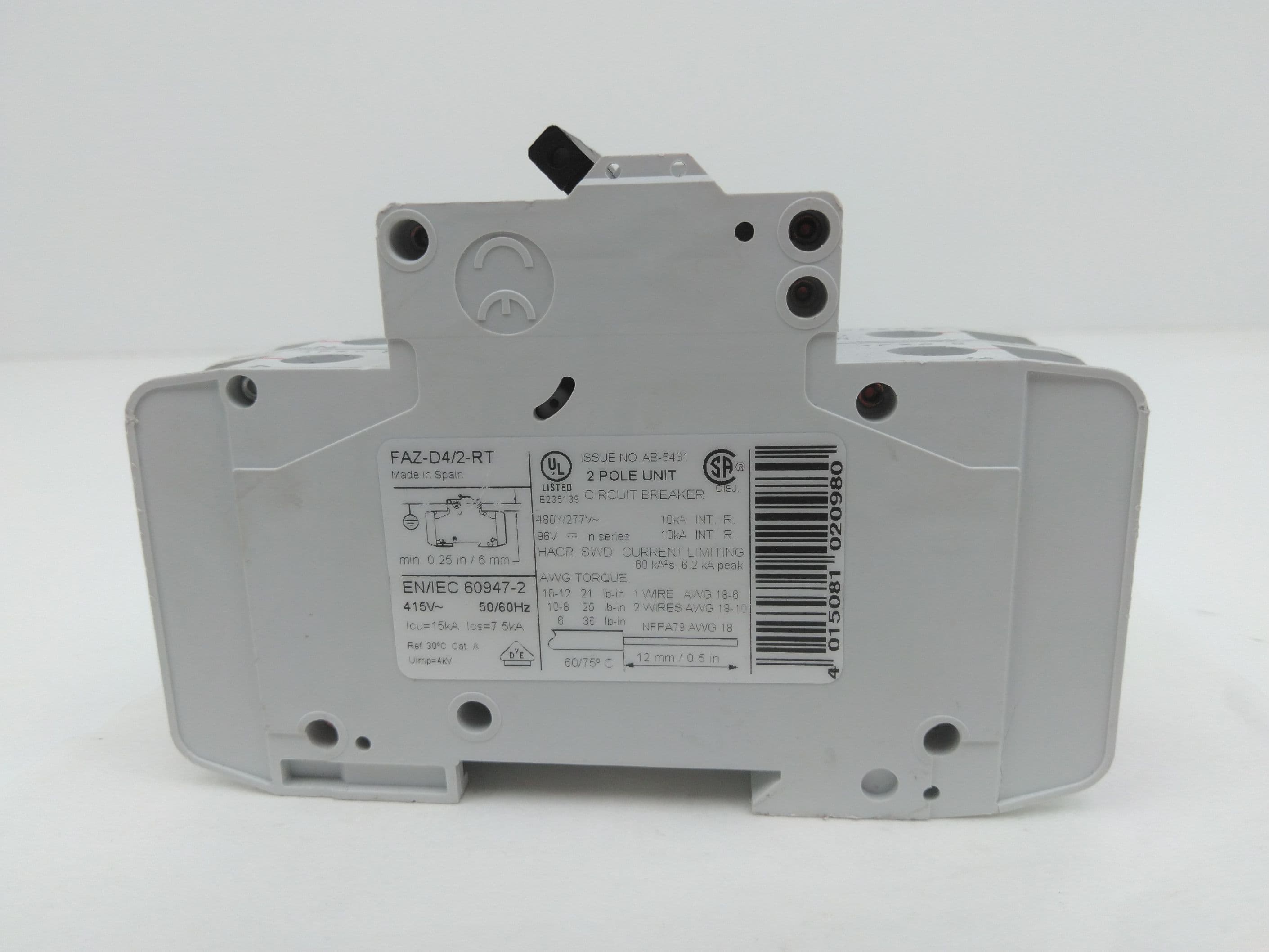 Moeller FAZ-D4/2-RT X Pole Circuit Breaker, 2P, 4A