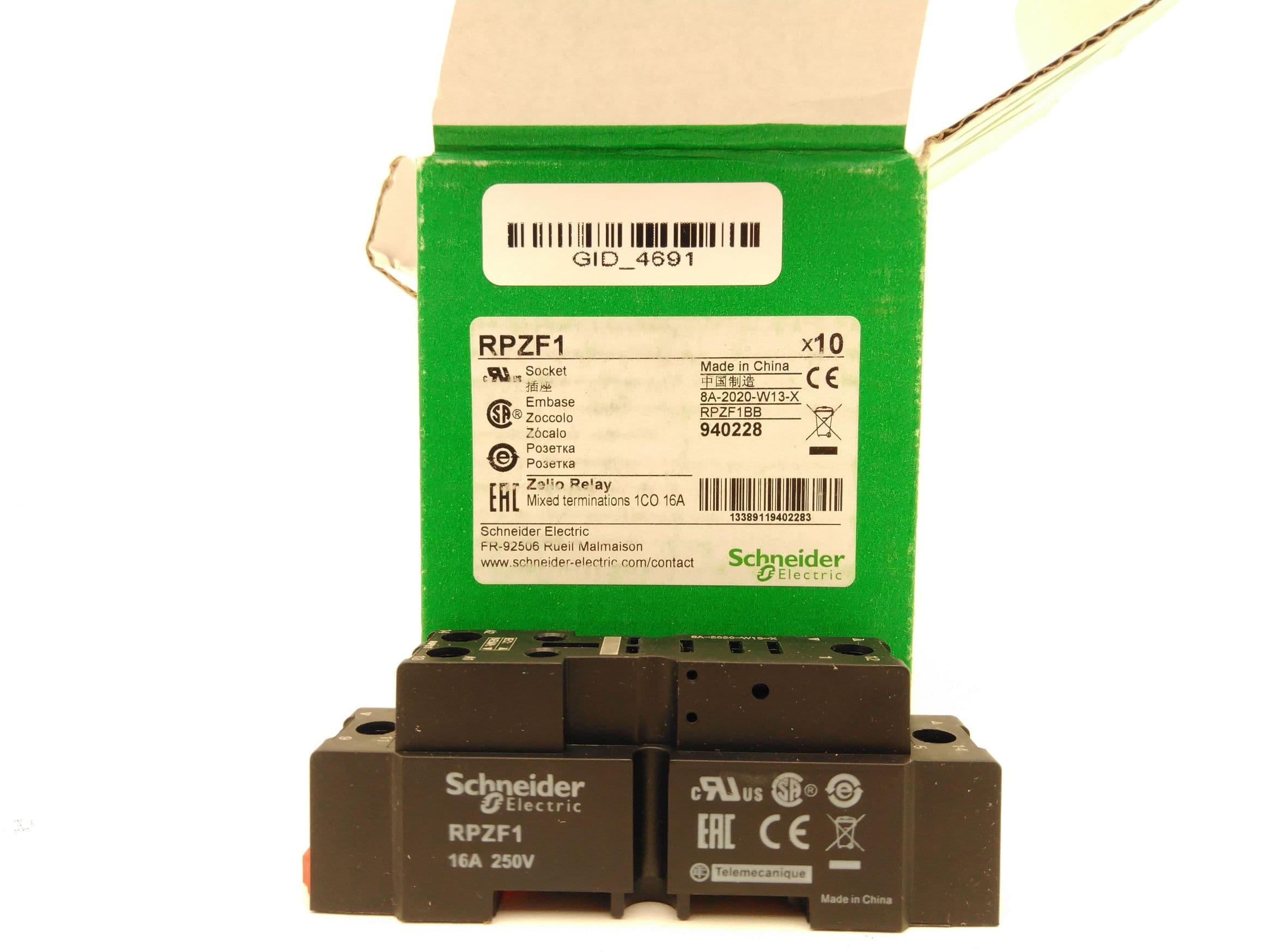 Schneider Electric RPZF1 Zelio Plugin Relay Socket, 16A, 250V for RPM1 Relays