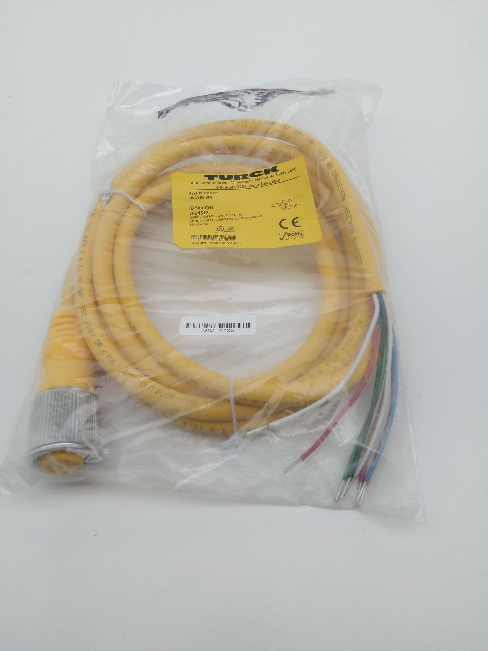 Turck RKM 86-3M Actuator / Sensor Cable, 8 Pin Connector, 3M, U-04512