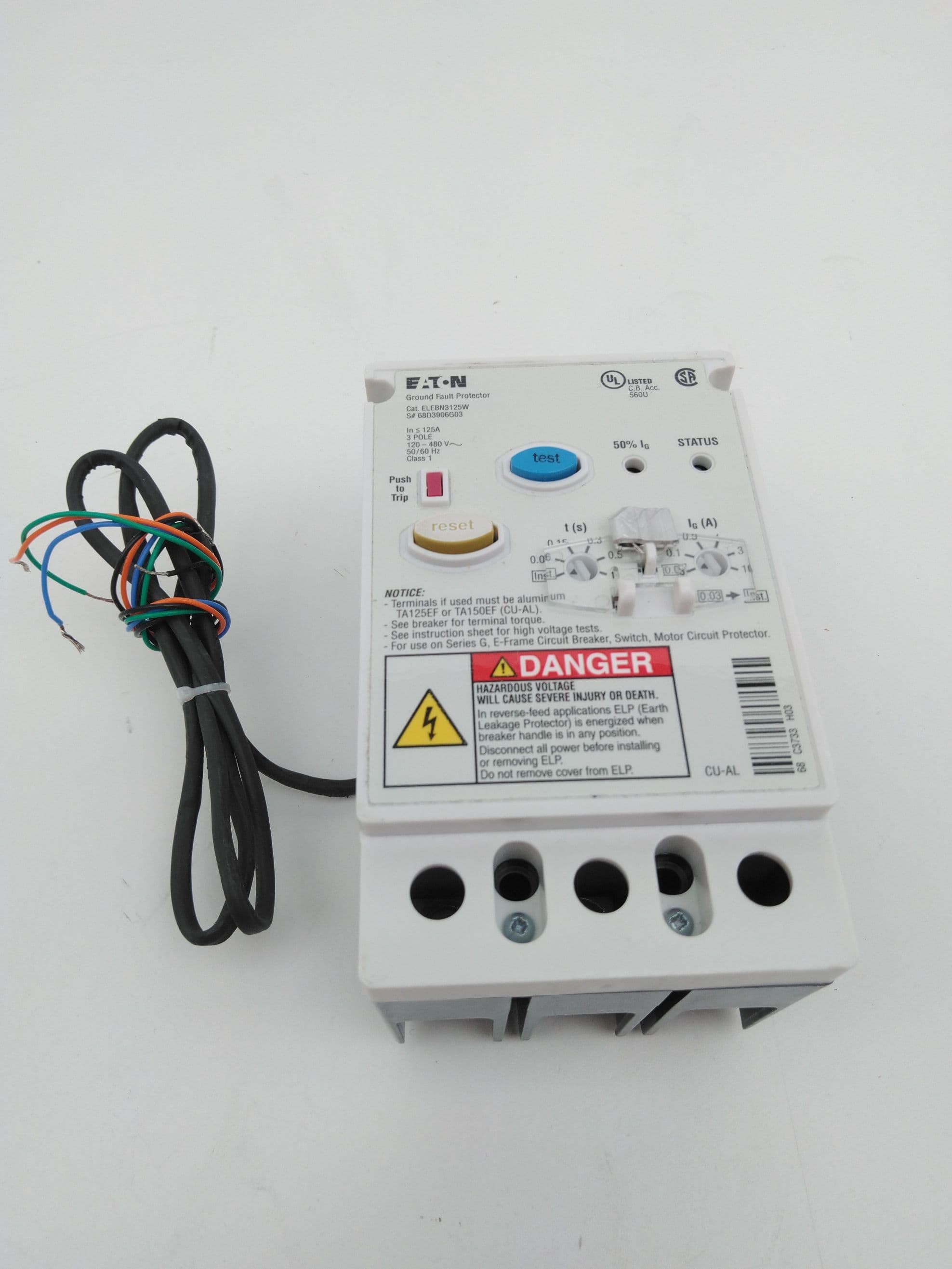 Eaton ELEBN3125W Ground Fault Protector, 3 pole ,125A