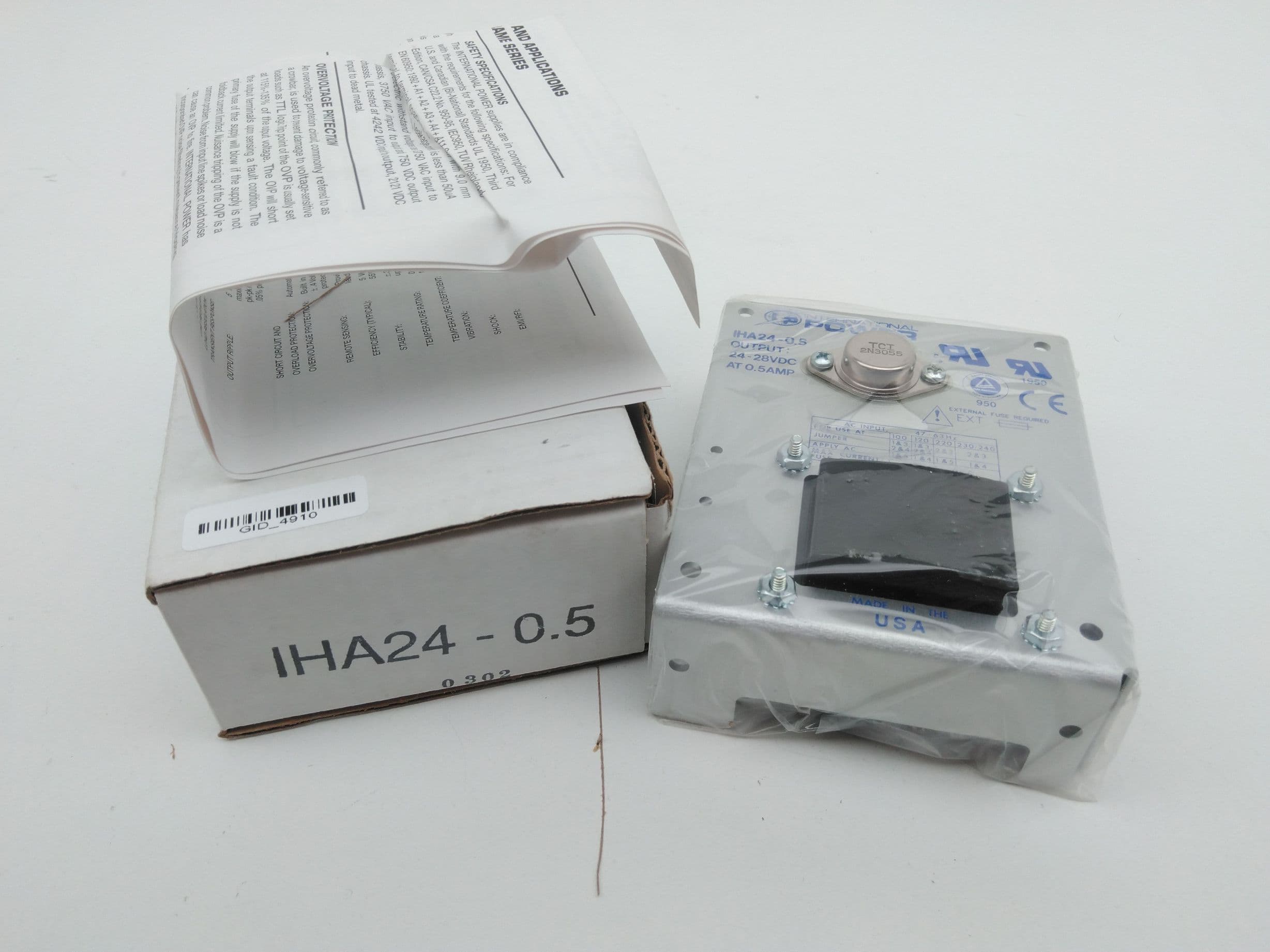 International Power IHA24-0.5 Single Output Linear Power Supply 24-28VDC 0.5A