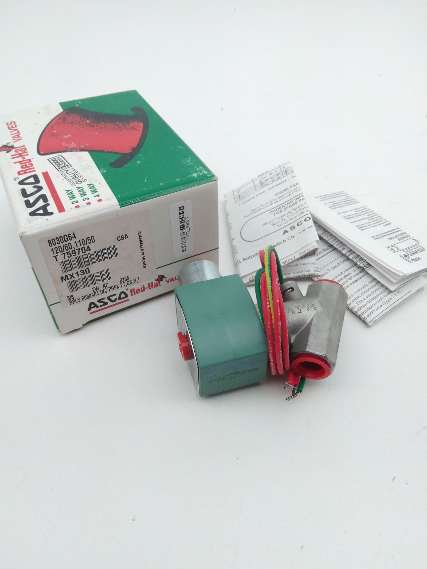 ASCO Red-Hat 8030G64 Low Pressure Solenoid Valve SS Body 3/8" NC 2-Way 120VAC