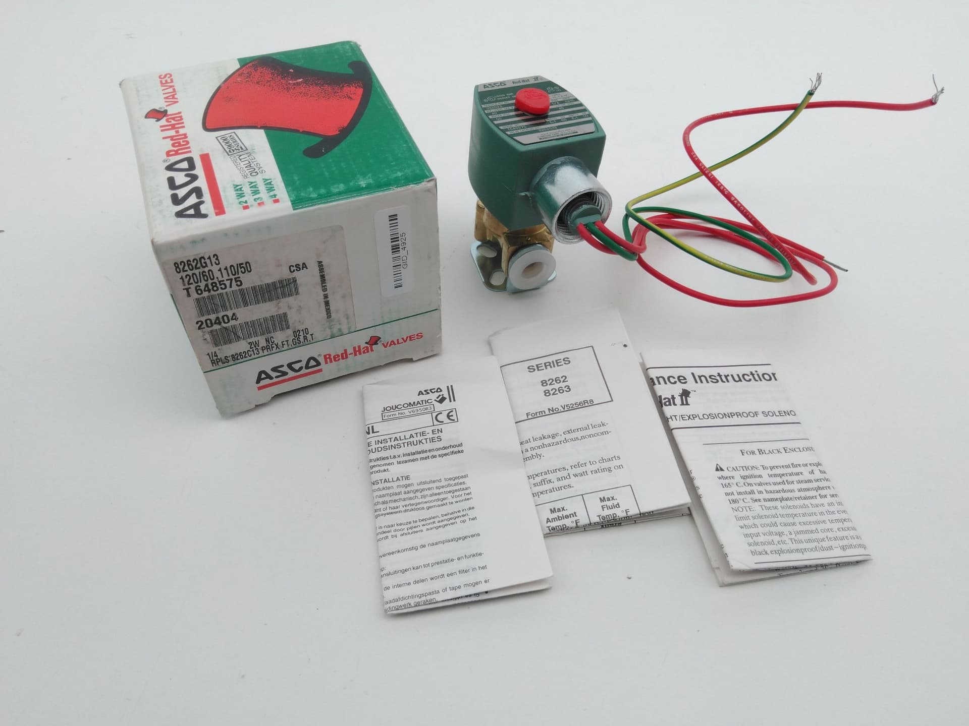 ASCO Red-Hat 8262G13 Solenoid Valve Brass Body 1/4" NC 2-Way 120VAC