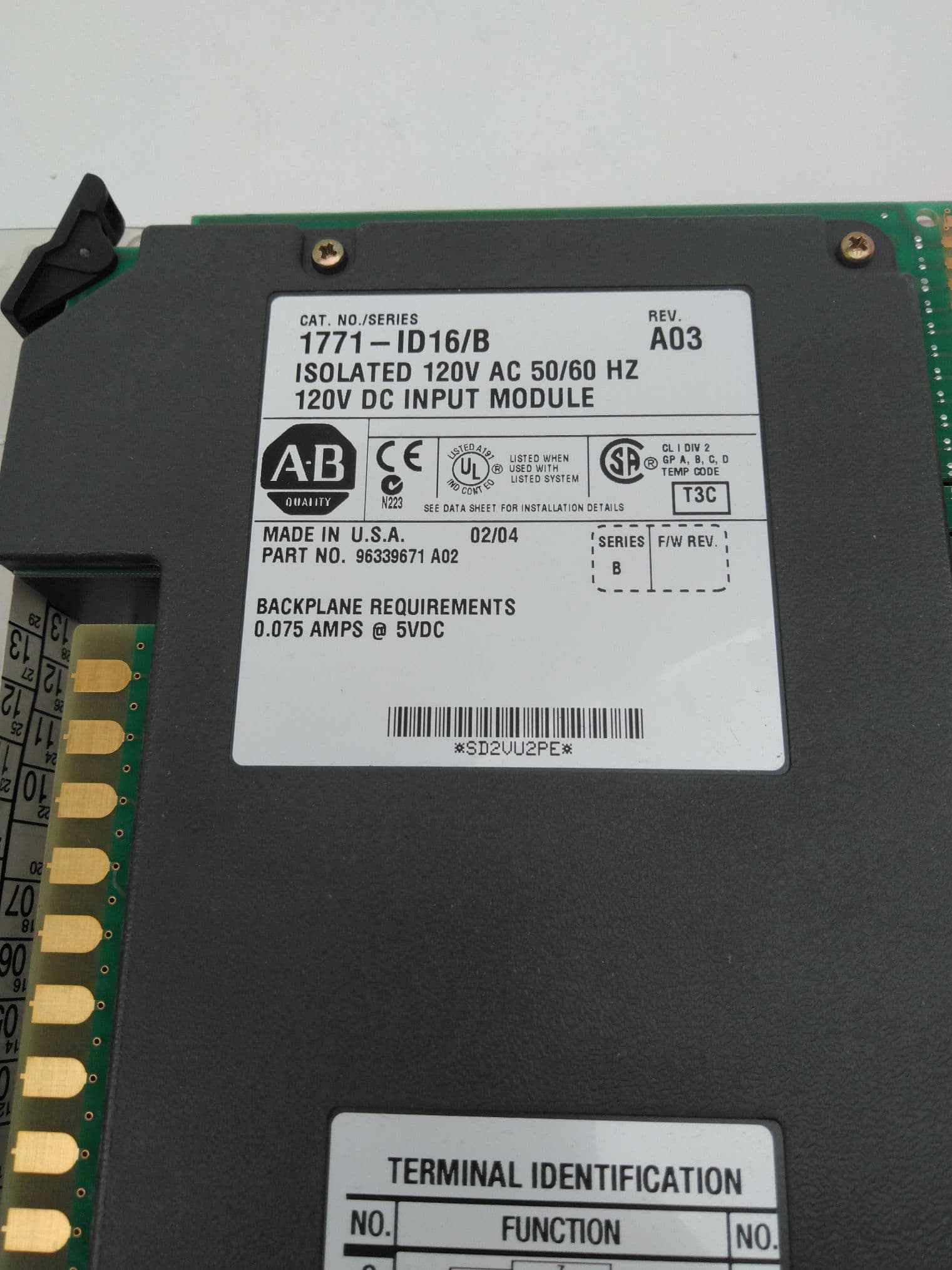 Allen-Bradley 1771-ID16/B Digital Input Module, 120VAC/DC, 16 Input, Isolated