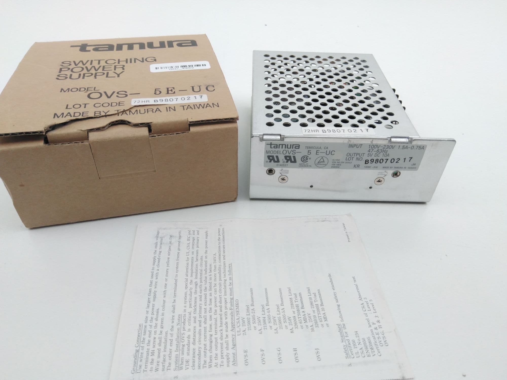 Tamura OVS-5E-UC Switching Power Supply In 100V-230V 1.5A-0.75A Out 5VDC 10A