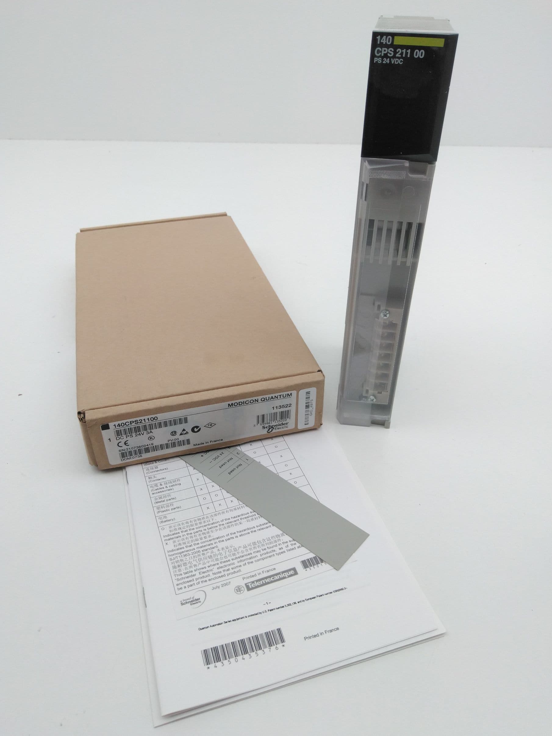 Schneider Electric 140CPS21100 Power Supply Module, Modicon Quantum, 24VDC, 3A