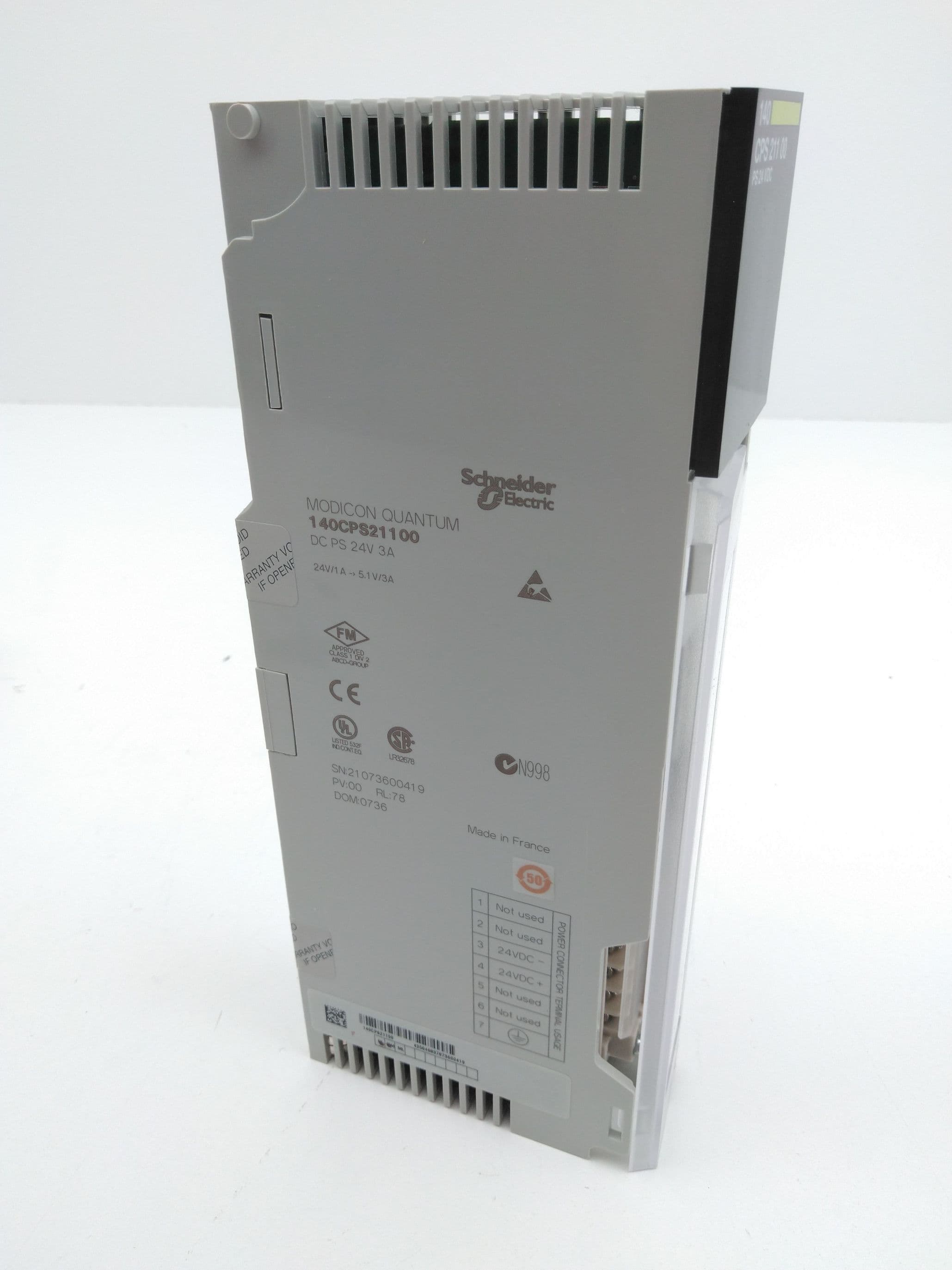 Schneider Electric 140CPS21100 Power Supply Module, Modicon Quantum, 24VDC, 3A