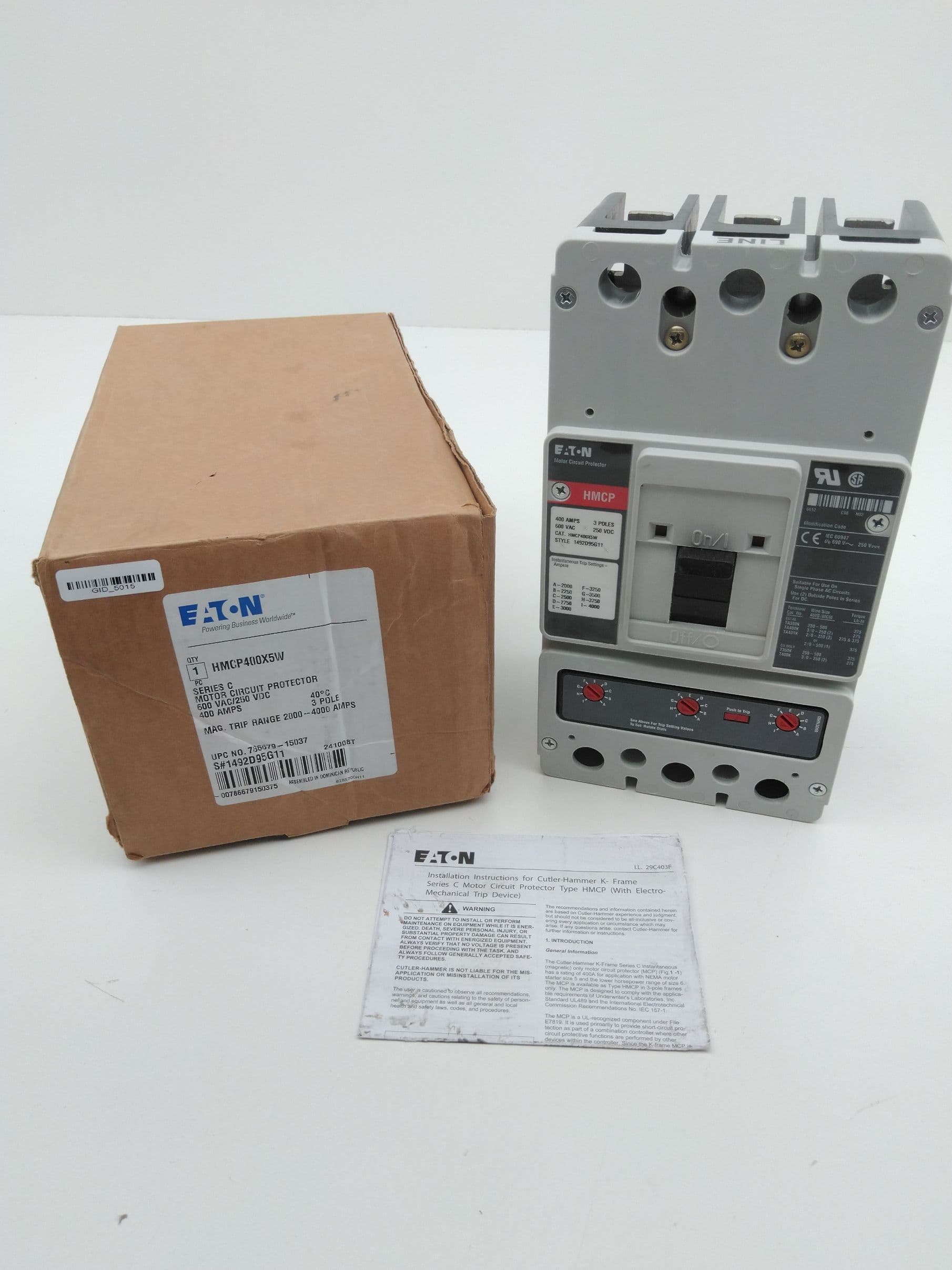 Eaton HMCP400X5W Circuit Breaker 3 Pole 400 Amp 600VAC