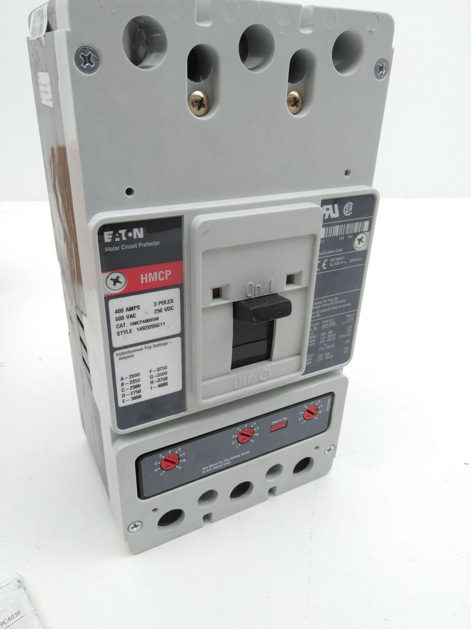 Eaton HMCP400X5W Circuit Breaker 3 Pole 400 Amp 600VAC