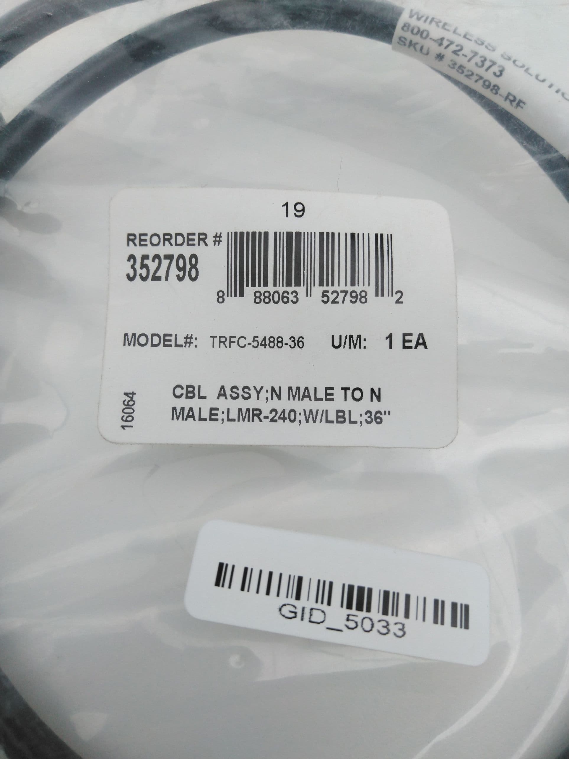 Wireless Solutions TRFC-5488-36 N Male to N Male LMR-240 Cable Assembly 36"