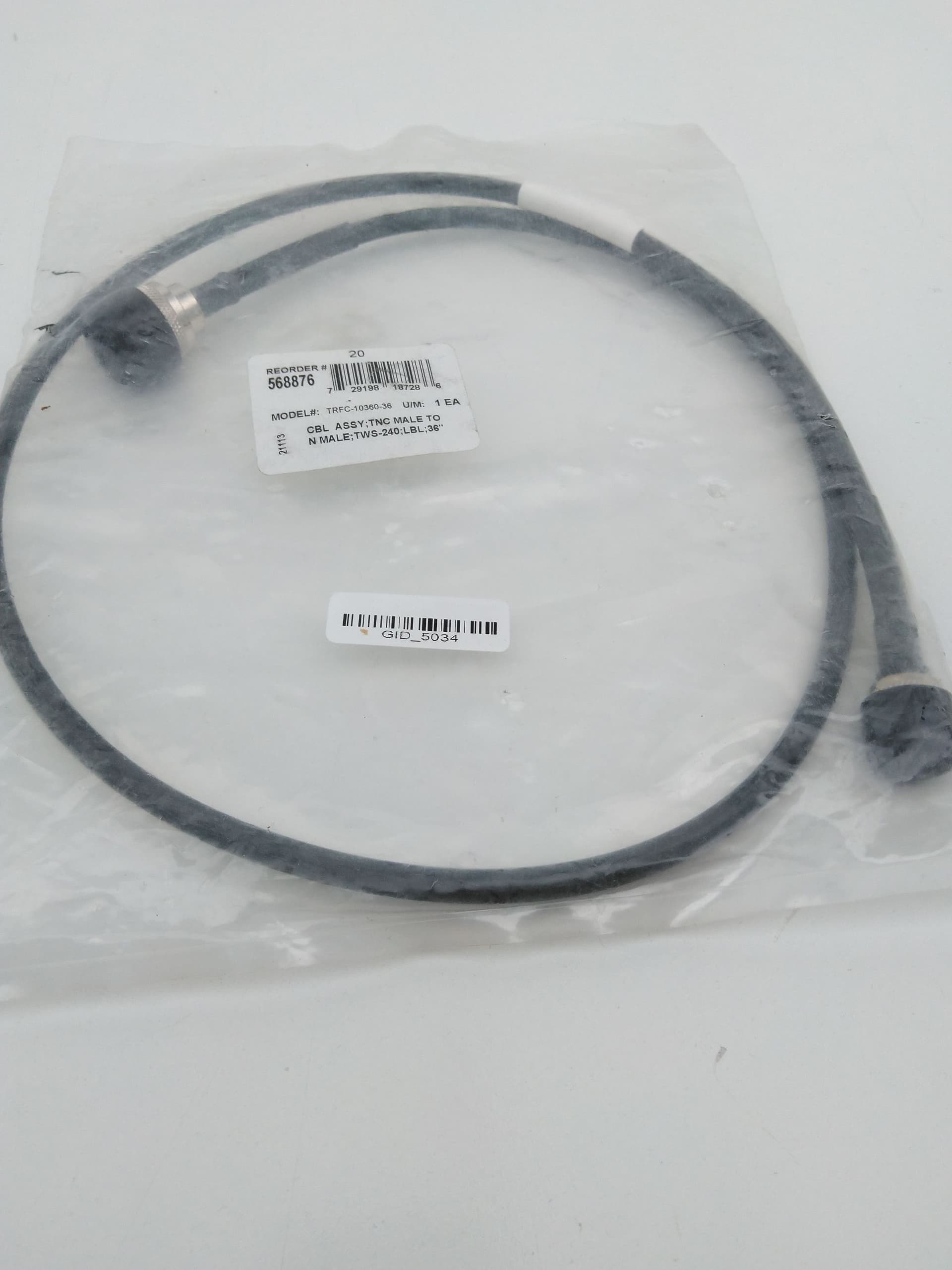 Ventev TRFC-10360-36 TNC Male to N Male TWS-240 Cable Assembly 36"