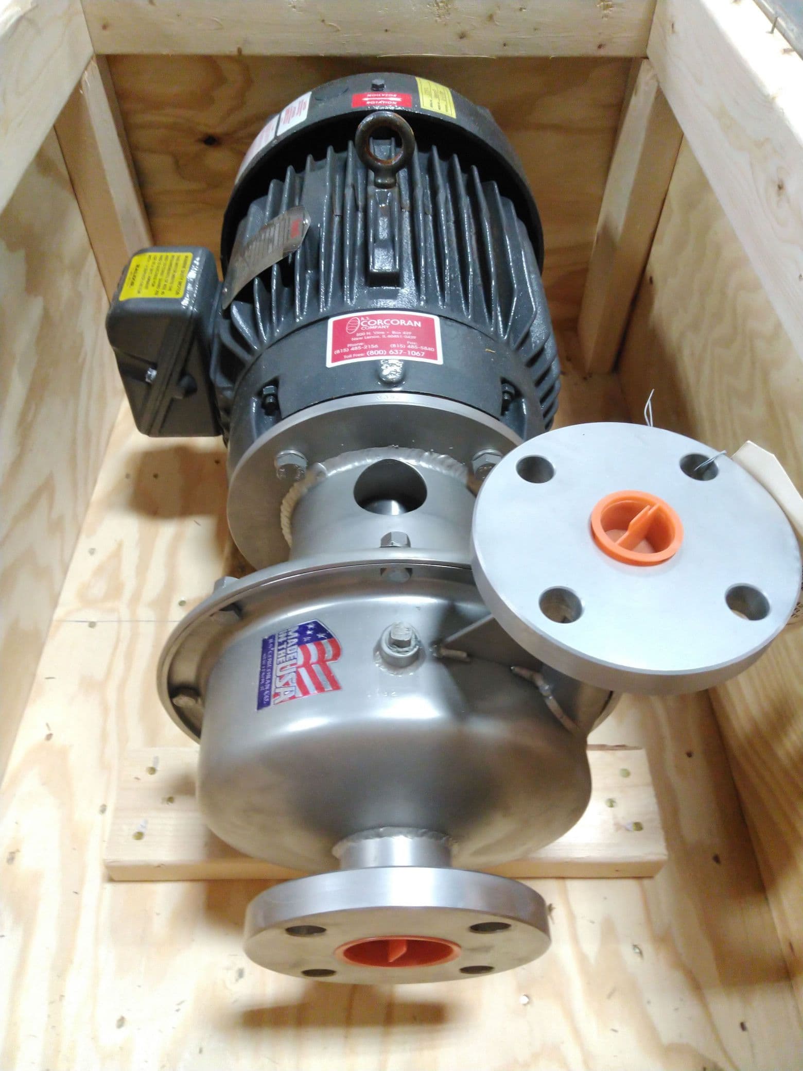 R.S. Corcoran 4000D Centrifugal pump, 316SS, 2 x1.5", 10H.P., 100 GPM
