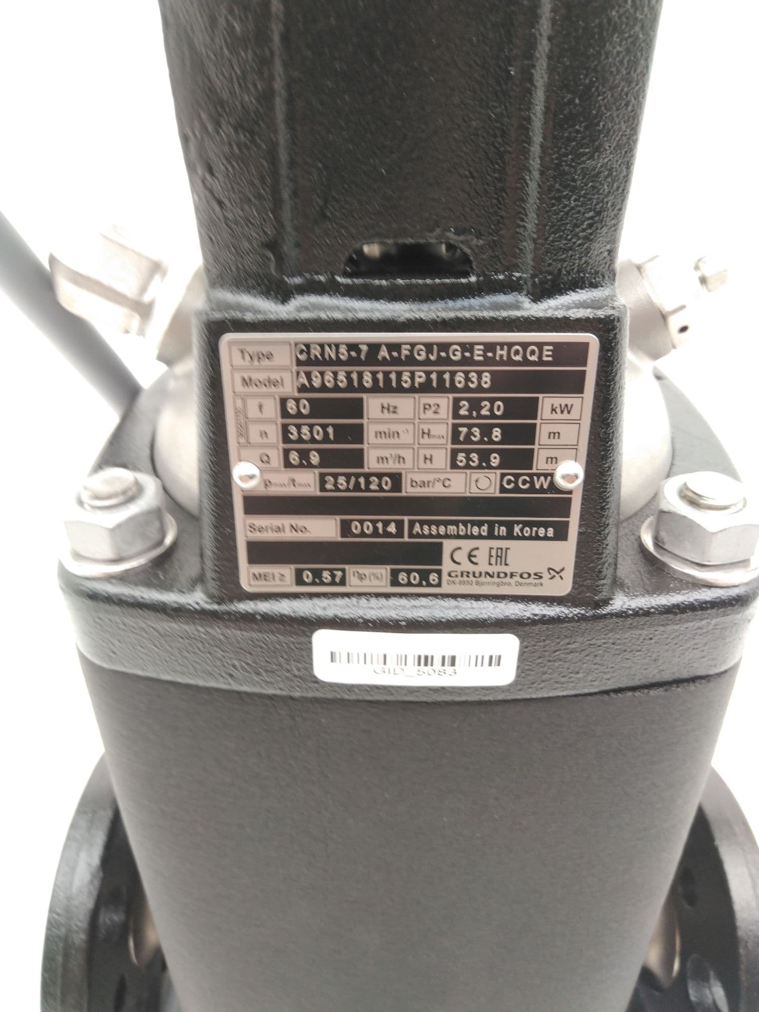 Grundfos CRN5-7 A-FGJ-G-E-HQQE Centrifugal Pump, Vertical , Multistage
