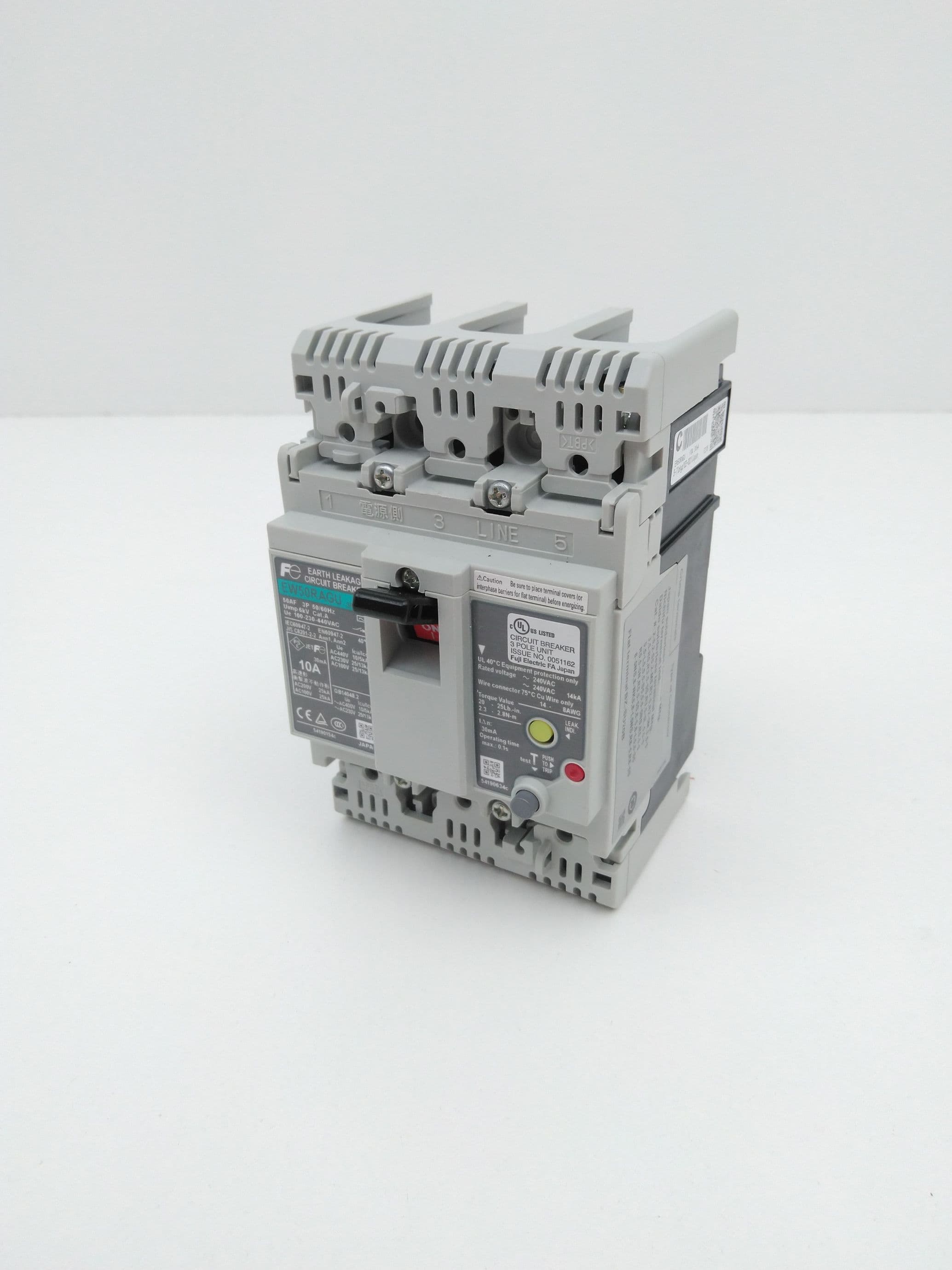Fuji Electric EW50RAGU-3P010 Earth Leakage Circuit Breaker, 3P, 10A
