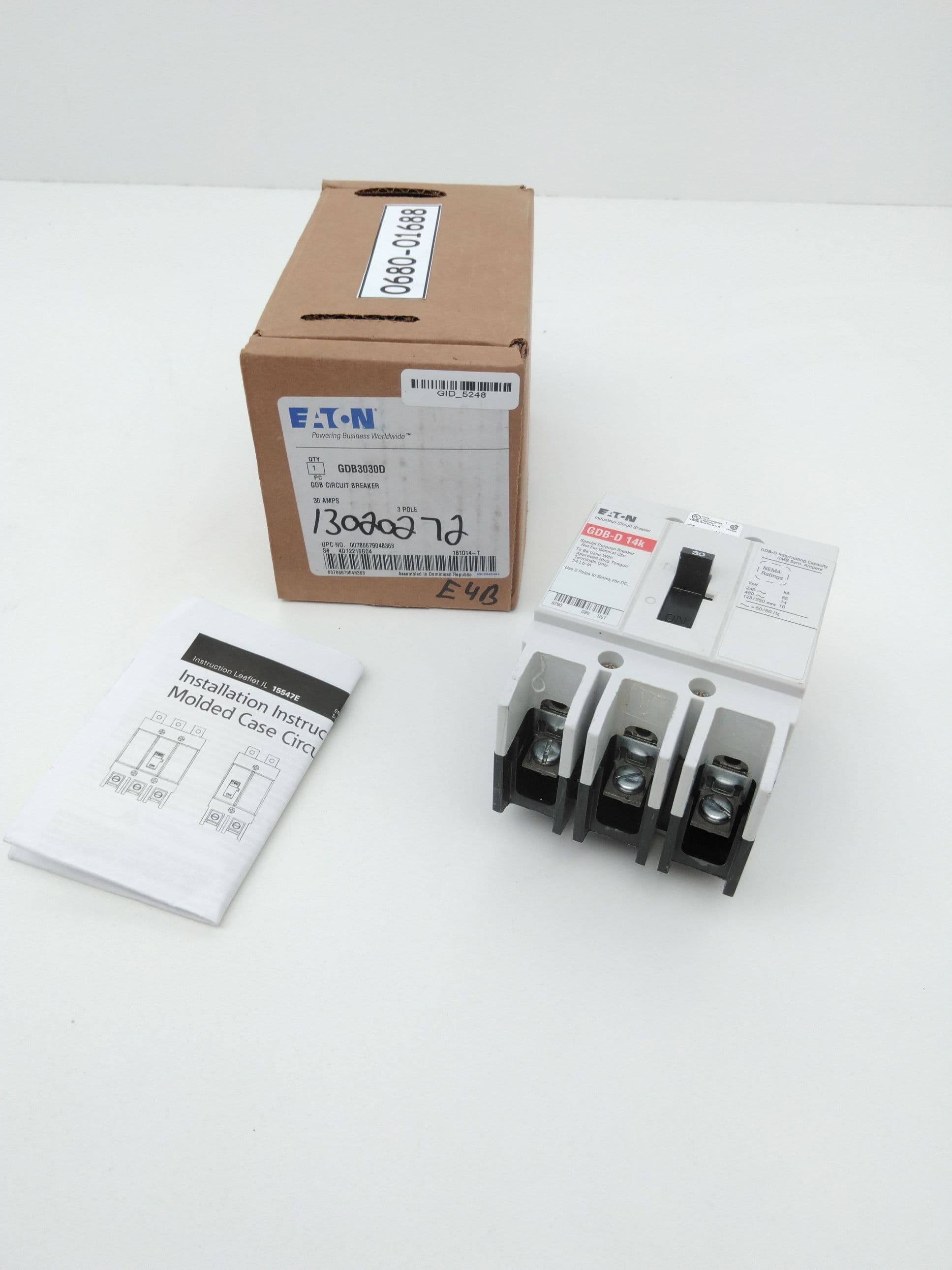 Eaton GDB3030D Molded Case Circuit Breaker, 30A, 3P, GDB-D 14K