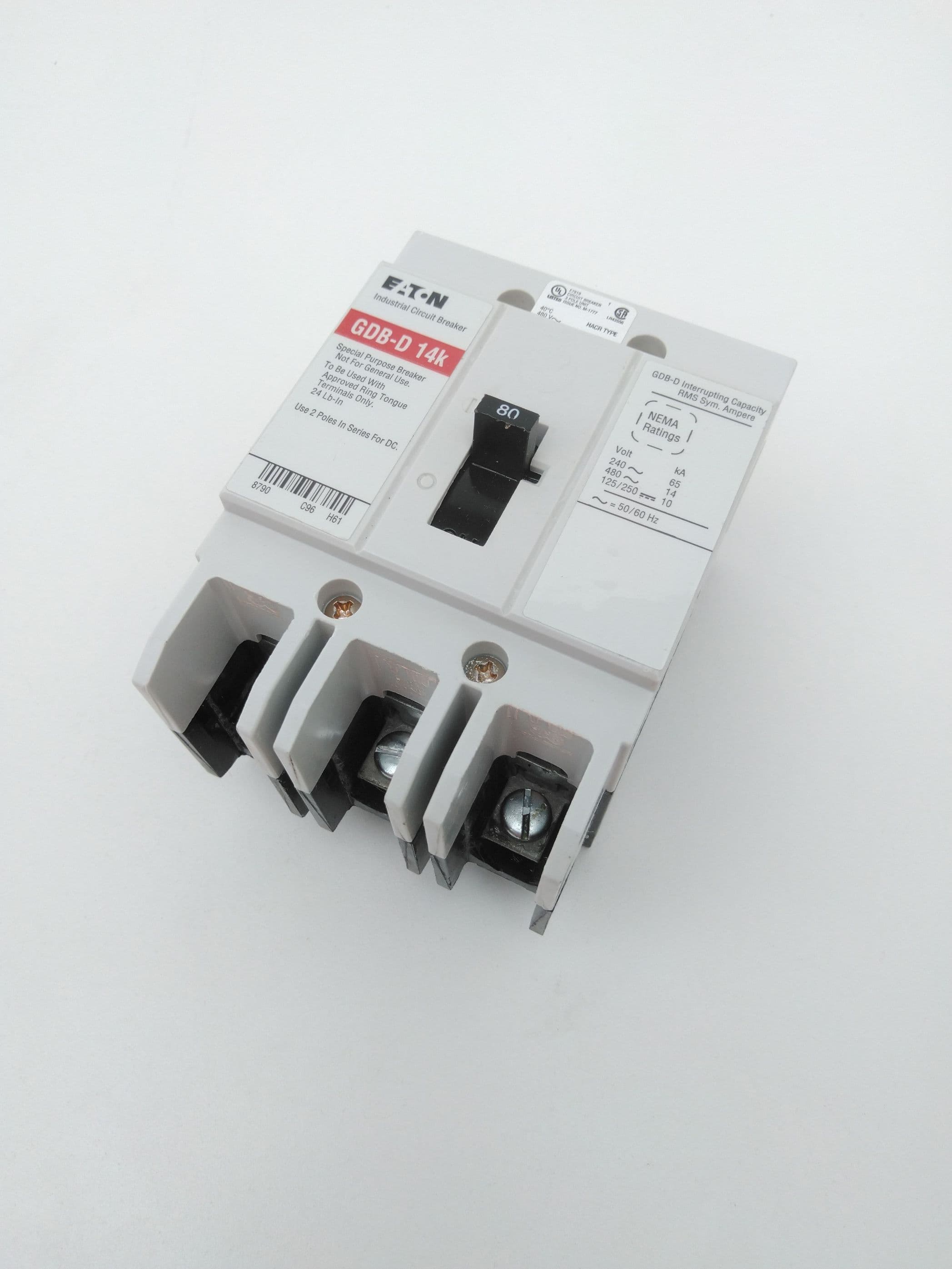 Eaton GDB3080D Molded Case Circuit Breaker, 80A, 3P, GDB-D 14K