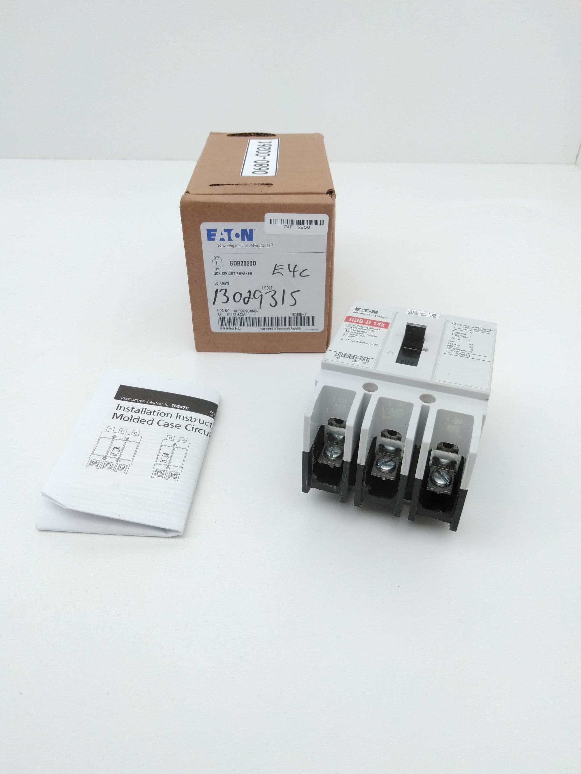 Eaton GDB3050D Molded Case Circuit Breaker, 50A, 3P, GDB-D 14K