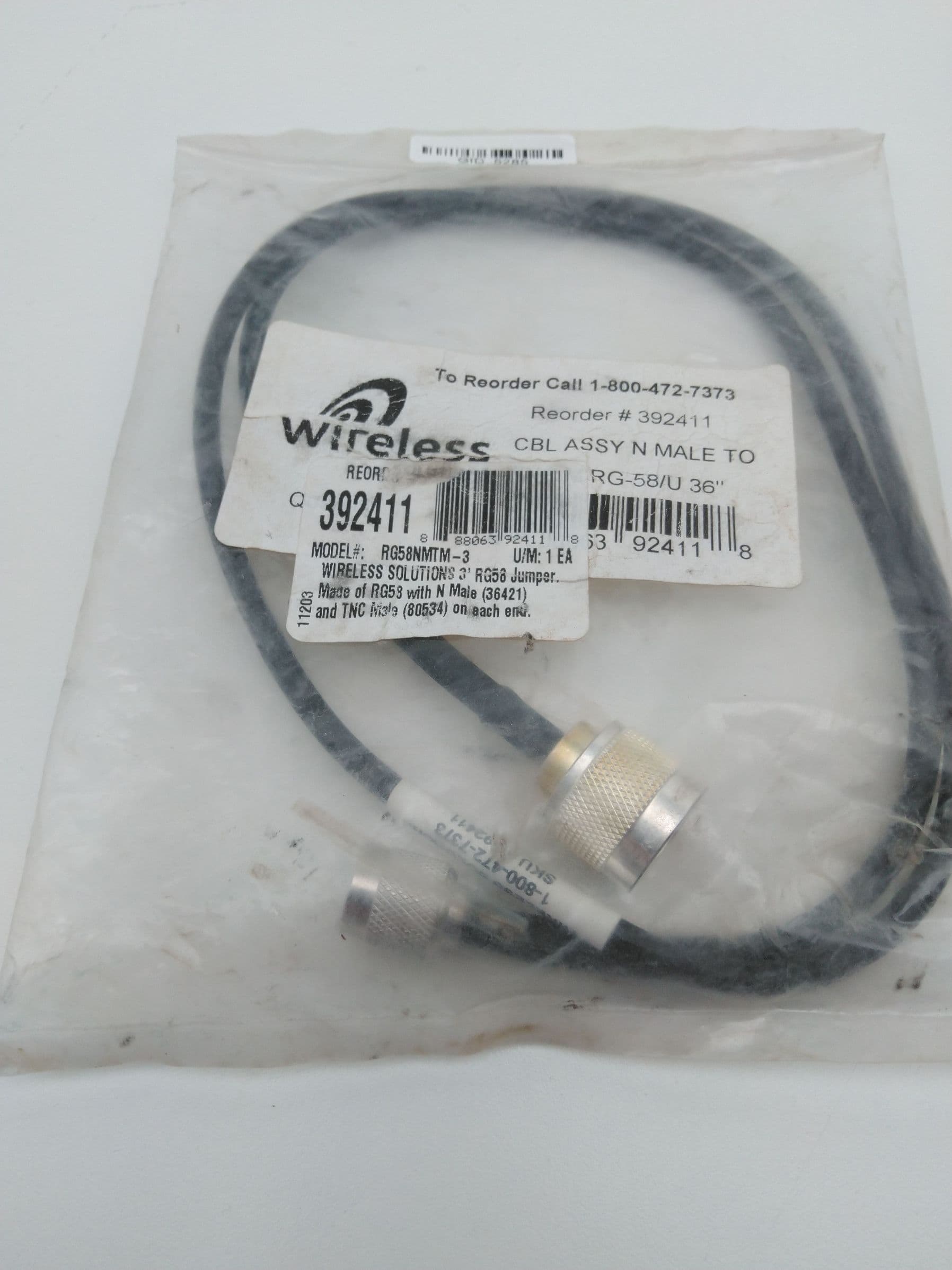 Wireless Solutions RG58NMTM-3 Coax Cable, N-Male to TNC-Male, 3ft, 392411