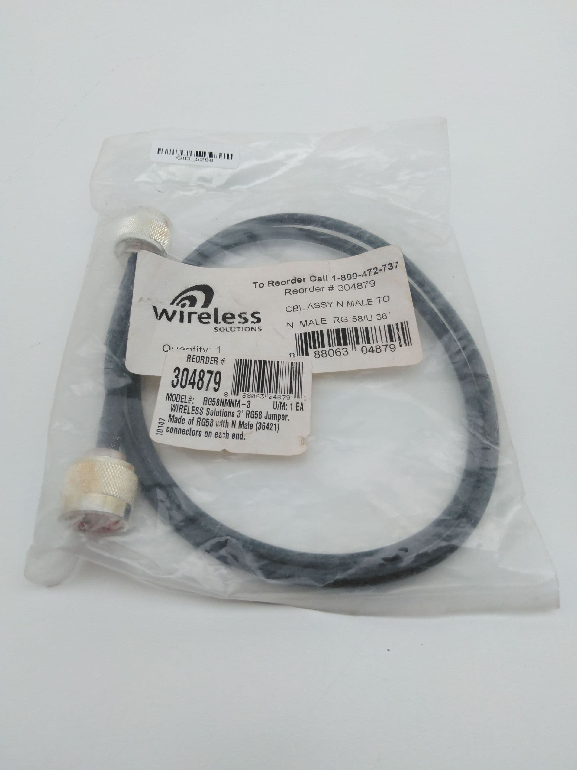 Wireless Solutions RG58NMNM-3 Coax Cable, N-Male to N-Male, 3ft, 304879