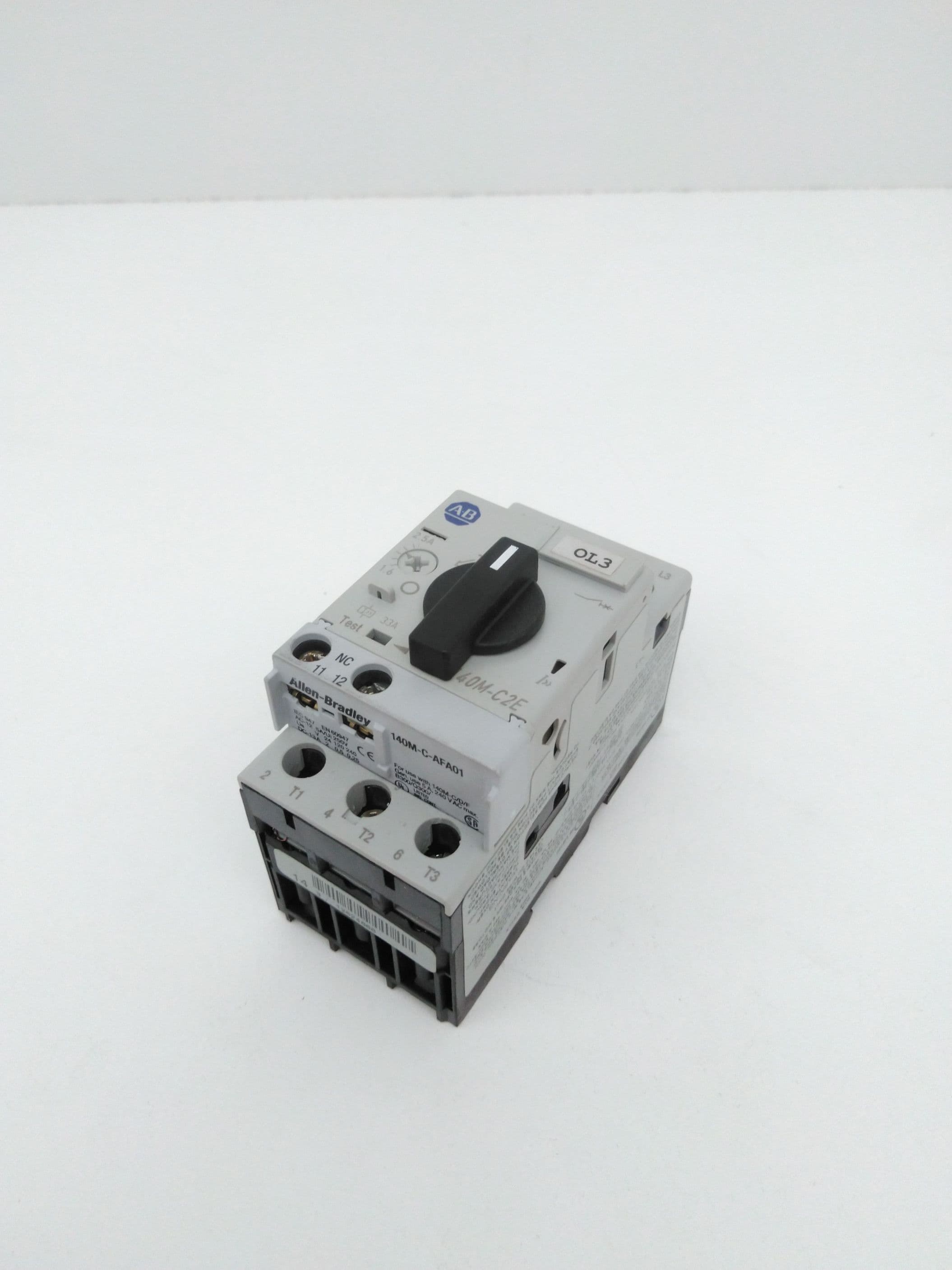 Allen-Bradley 140M-C2E-B25 Breaker, 1.6-2.5A w/ 140M-C-AFA01 Aux Contact 1NC