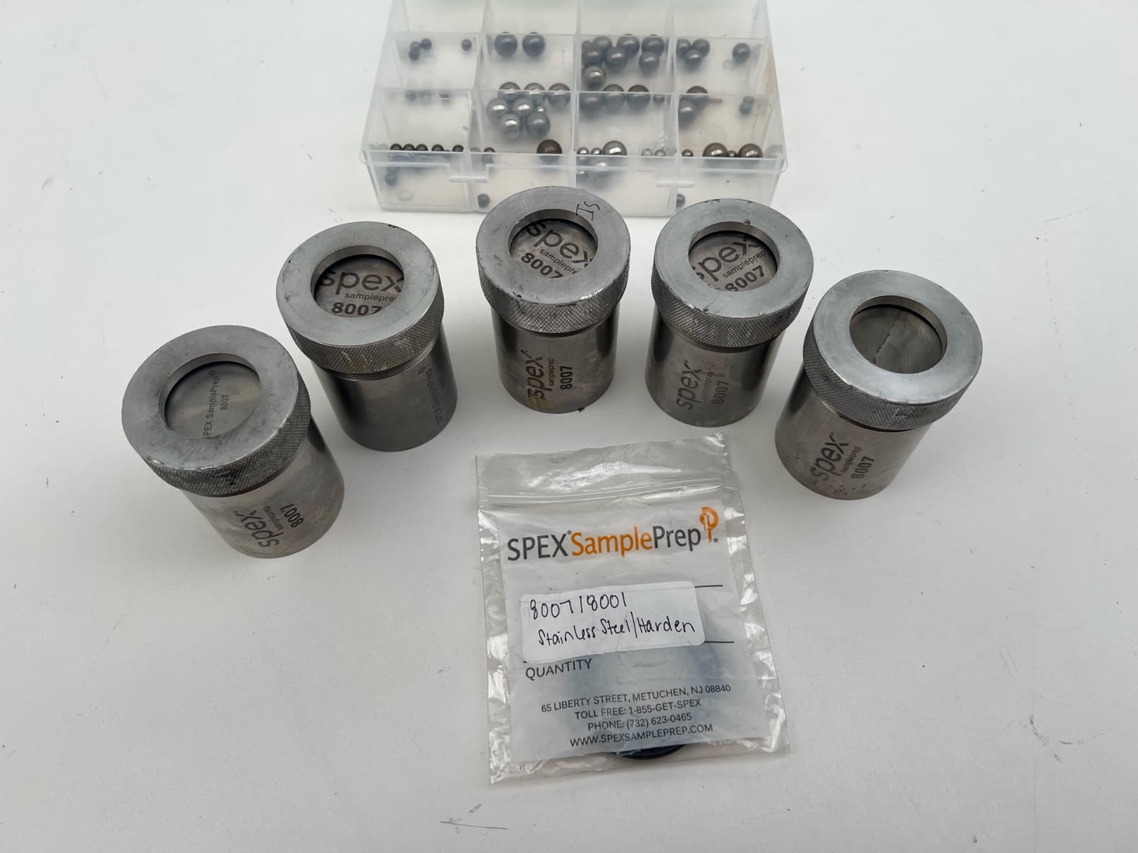 Spex Sample Prep 8007 Lot of 5 Stainless Steel Vials, 50ml