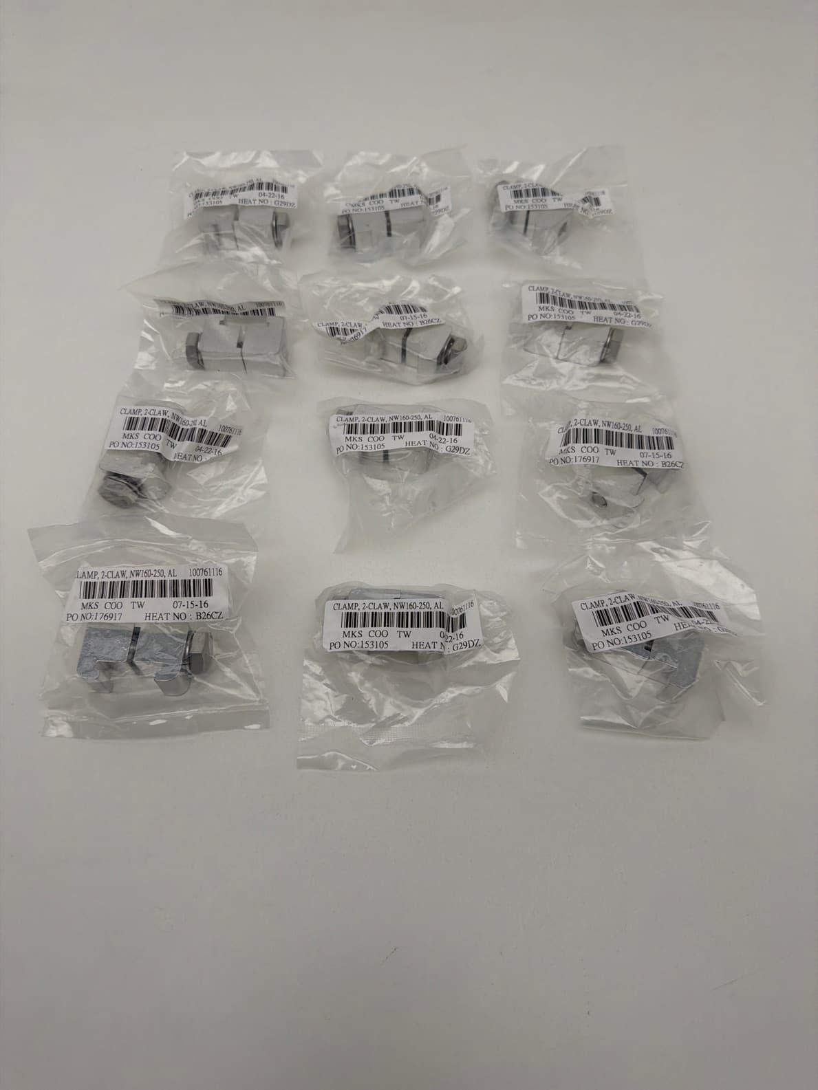 MKS 100761116 Double Claw Flange Clamps NW160 NW200 NW250, Aluminum, M10 Screw