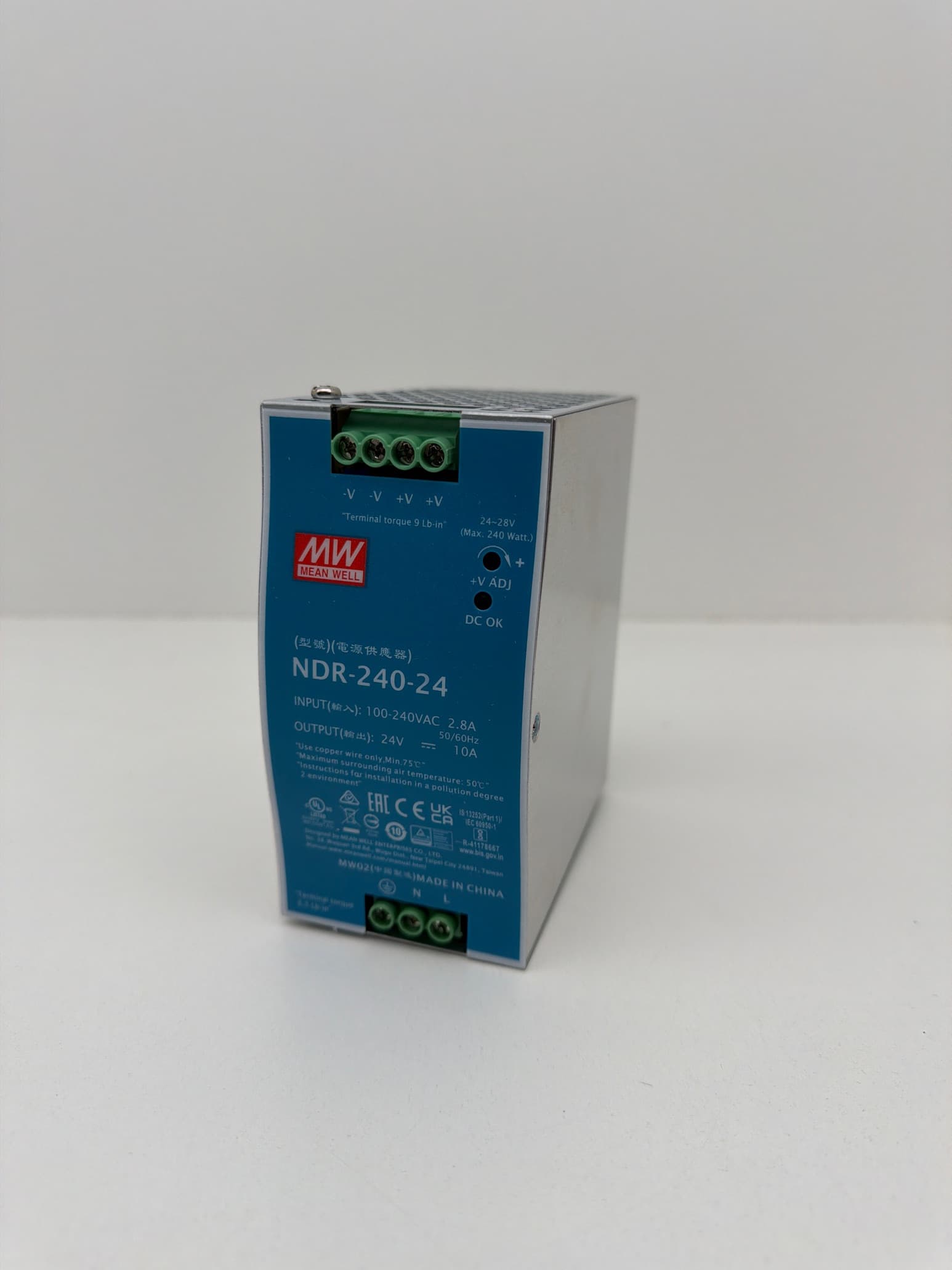 Mean Well NDR-240-24 DIN Rail Power Supply, 24VDC @10A