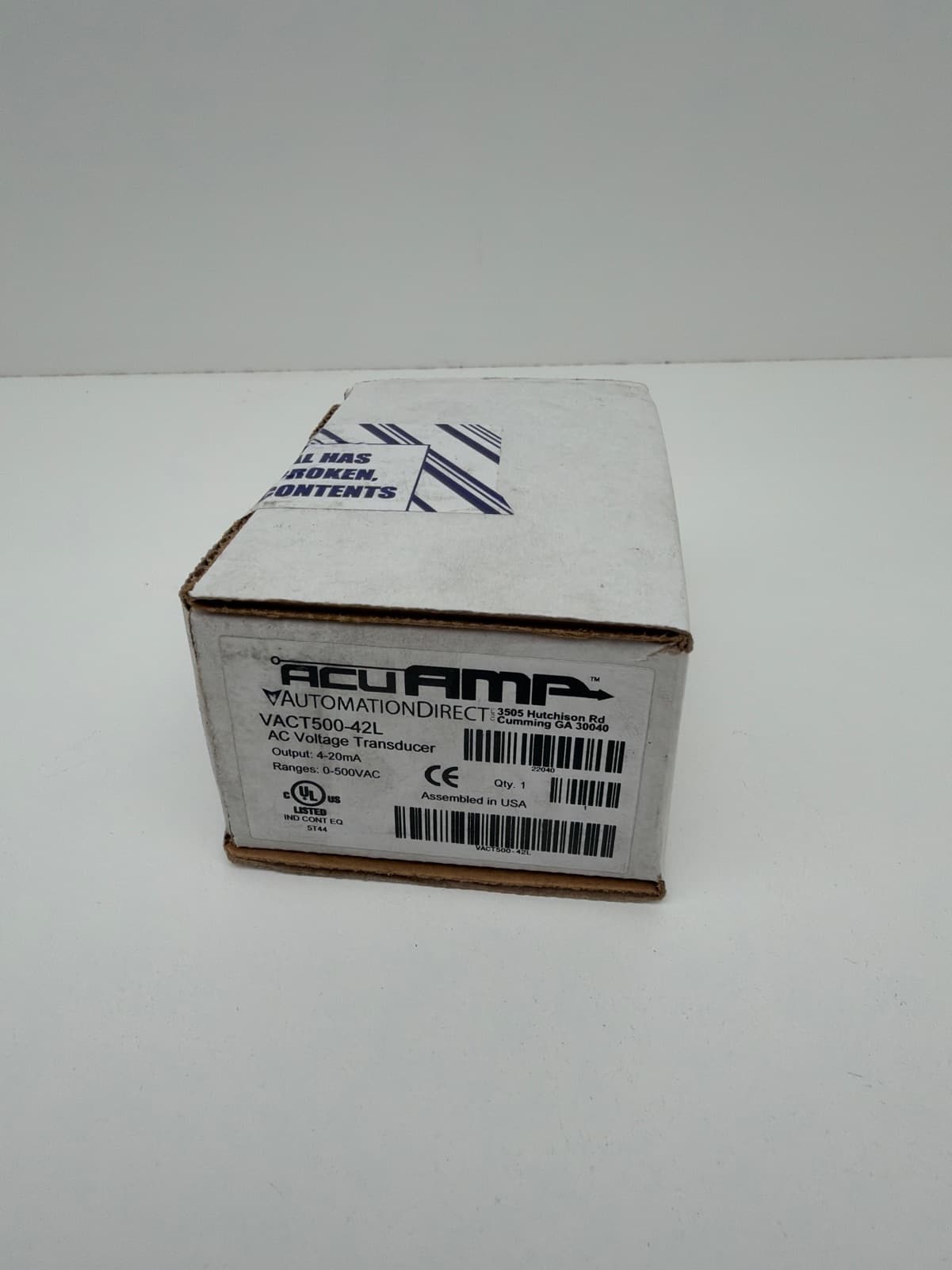 Automation Direct VACT500-42L AcuAMP AC Voltage Transducer 0-500VAC 4-20mA Out