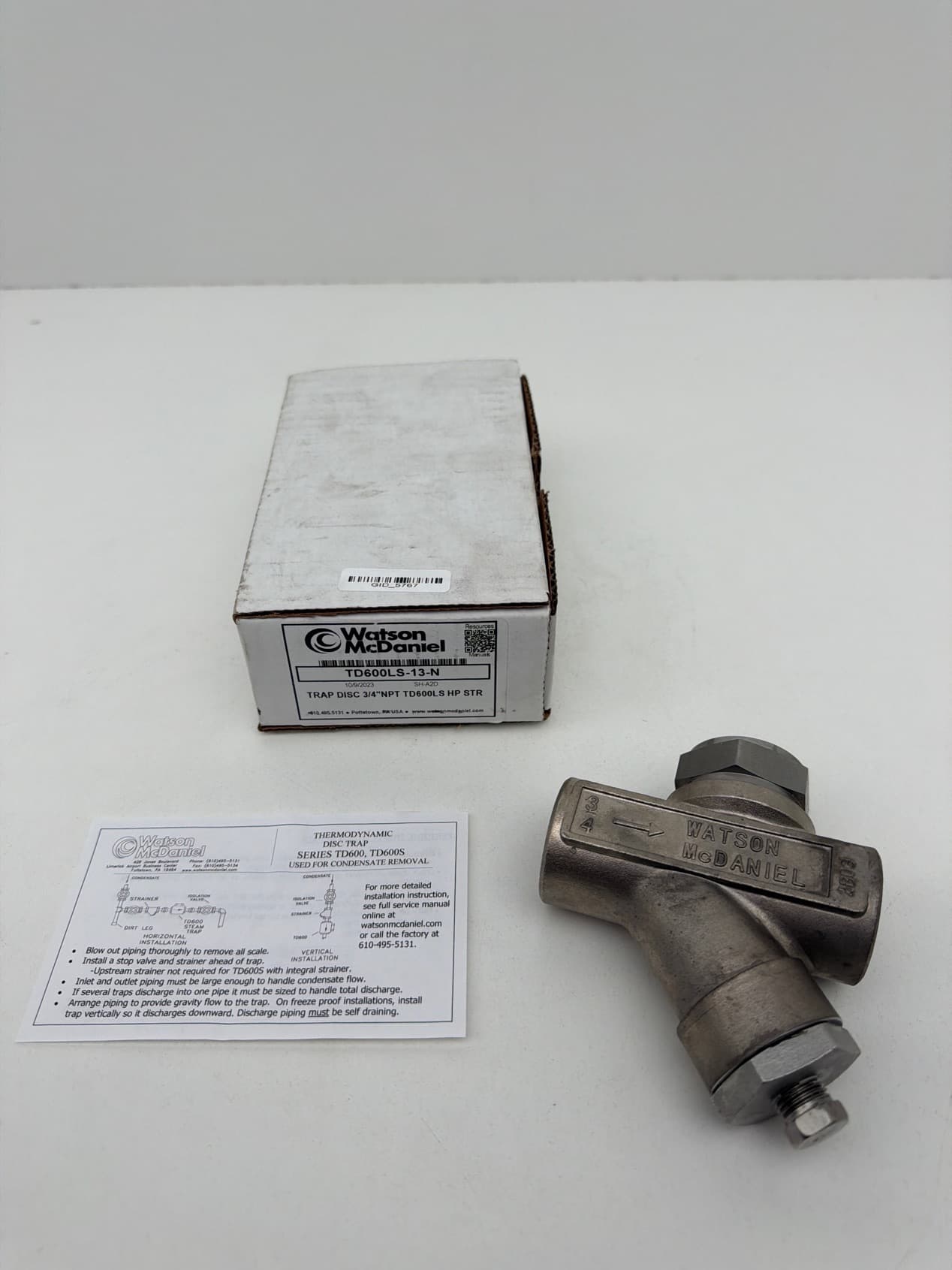 Watson McDaniel TD600LS-13-N Thermodynamic Steam Trap Turbo Disc, 3/4" NPT, SS