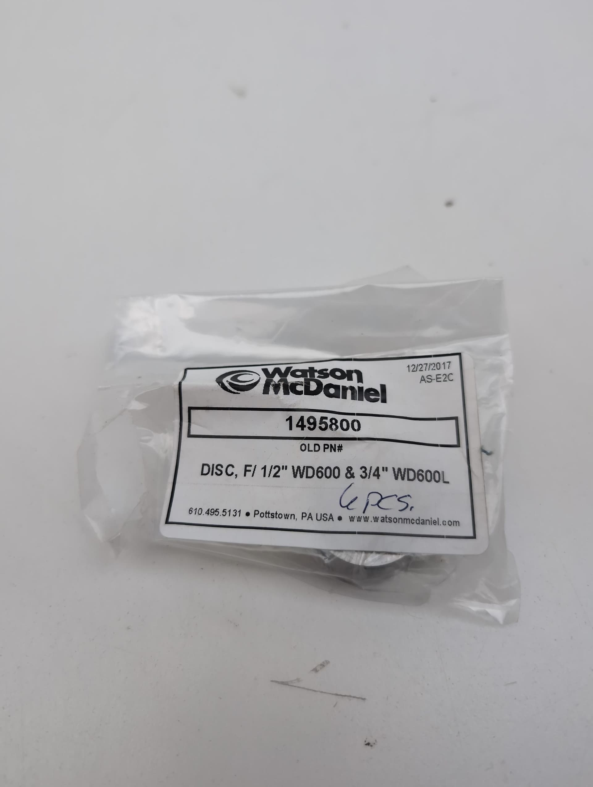 Watson McDaniel 1495800 Replacement Disc. 1/2" WD600 & 3/4"WD600L