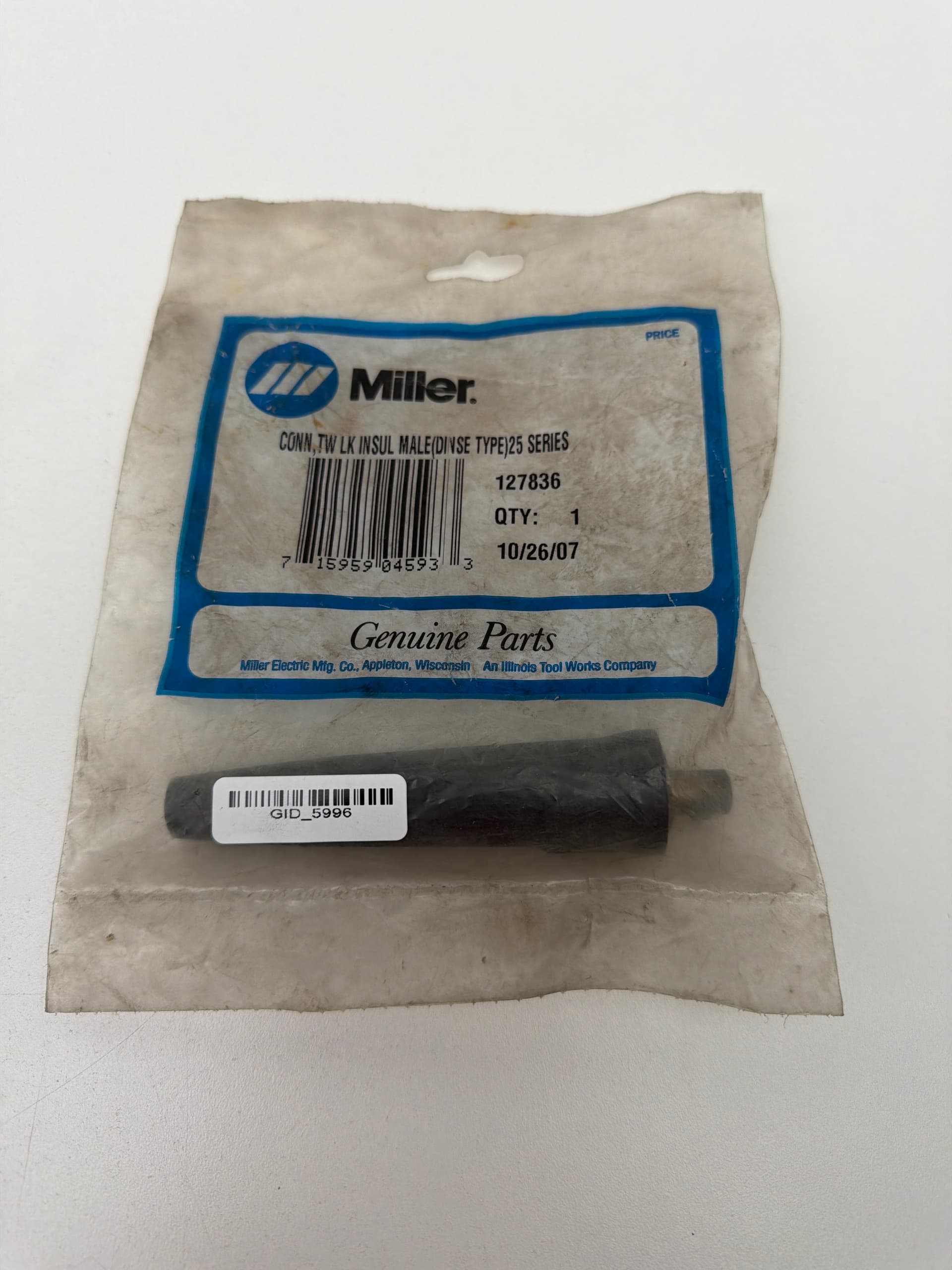 Miller 127836 Conn, TW, LK Insul Male Connector Dinse Type 25 Series