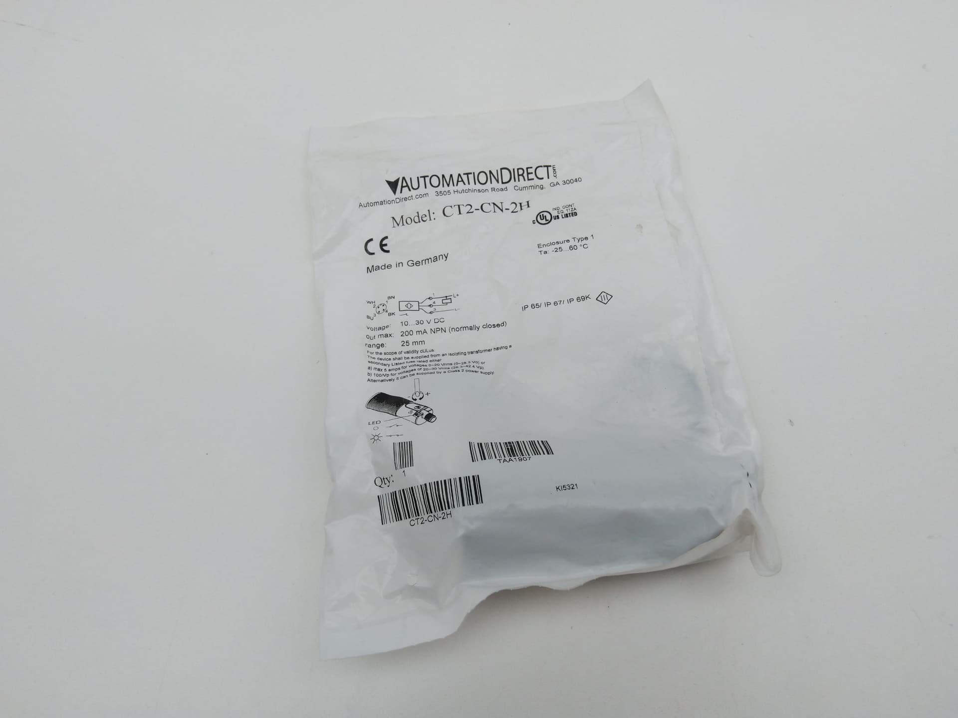 Automation Direct CT2-CN-2H Capacitive Proximity Sensor, 10-30VDC, 25mm Range
