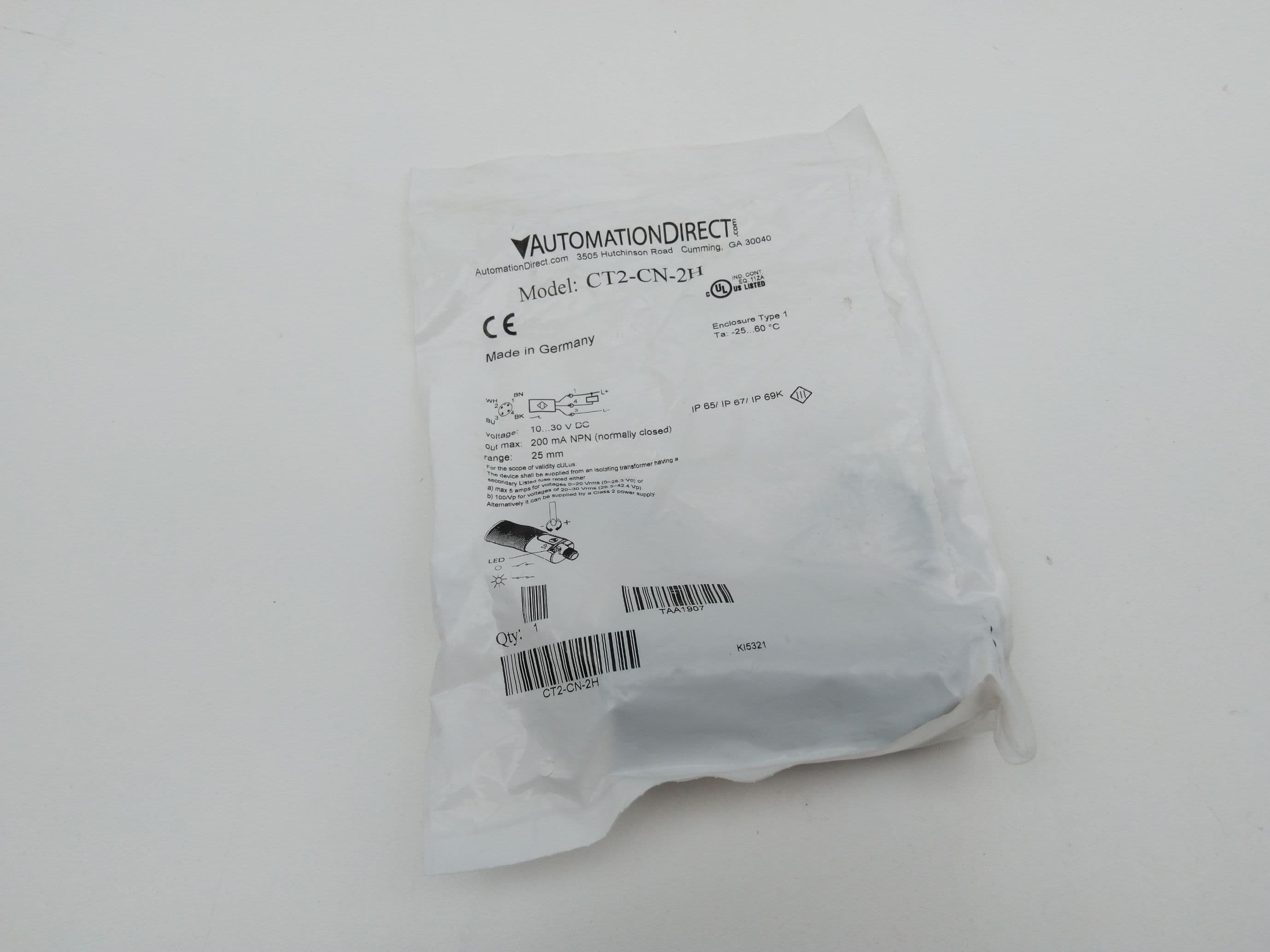 Automation Direct CT2-CN-2H Capacitive Proximity Sensor, 10-30VDC, 25mm Range