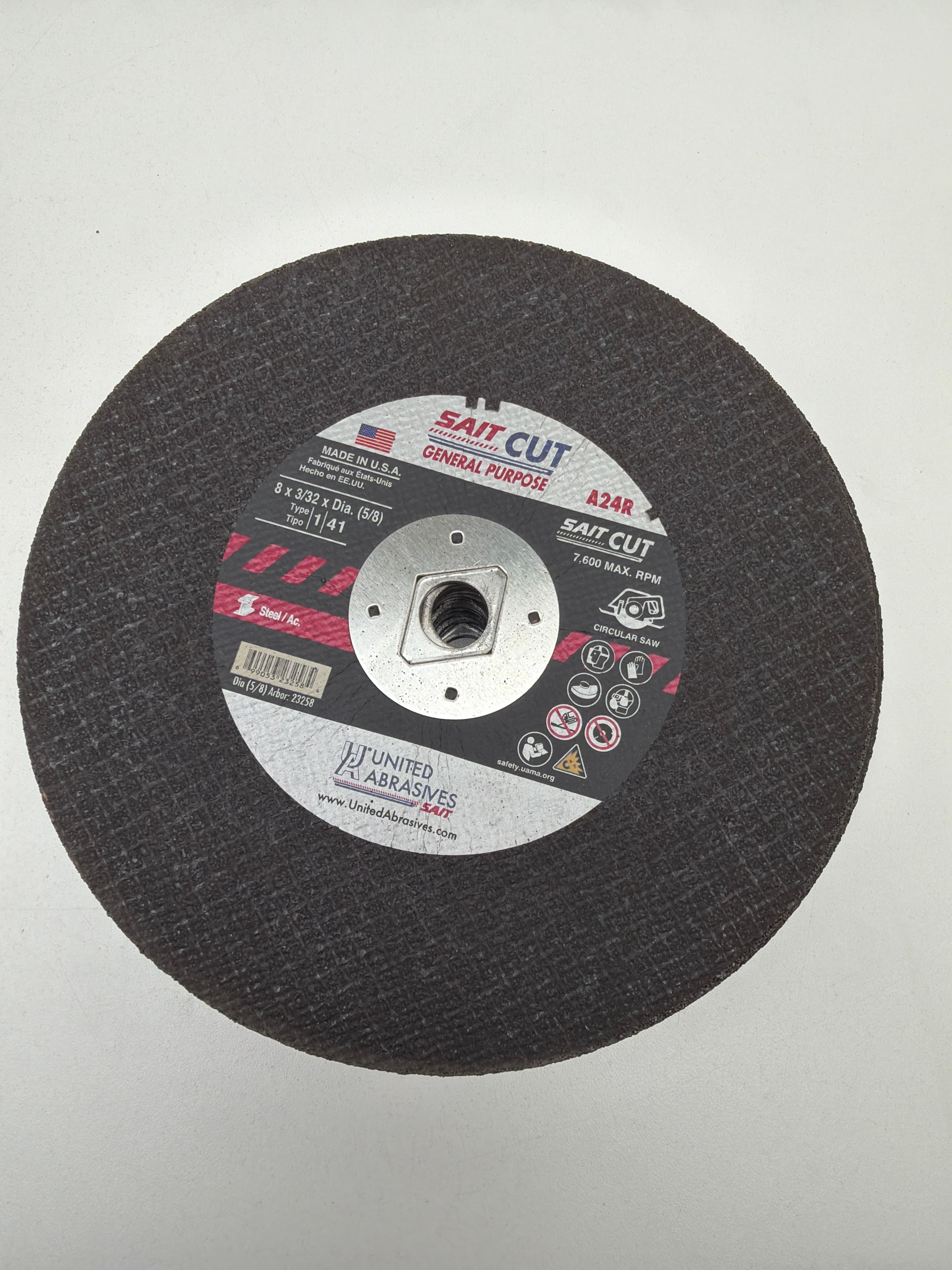SAIT 23258 Type 1 Steel Cut-Off Wheels for Portable Saw 8 x 3/32 A24R 5/8"