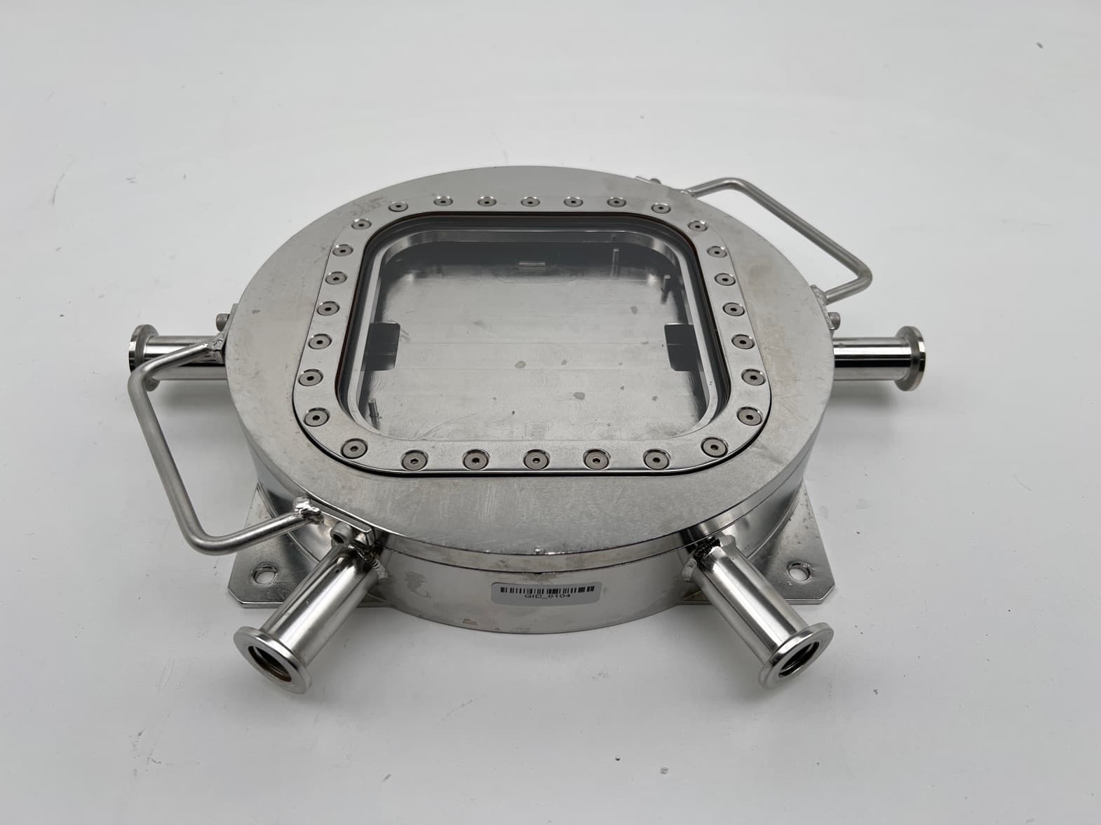 Vacuum Chamber 9" ID x 1.125"D with 4 KF 25 ports 6"x6" x.50" Platform, 304 SS