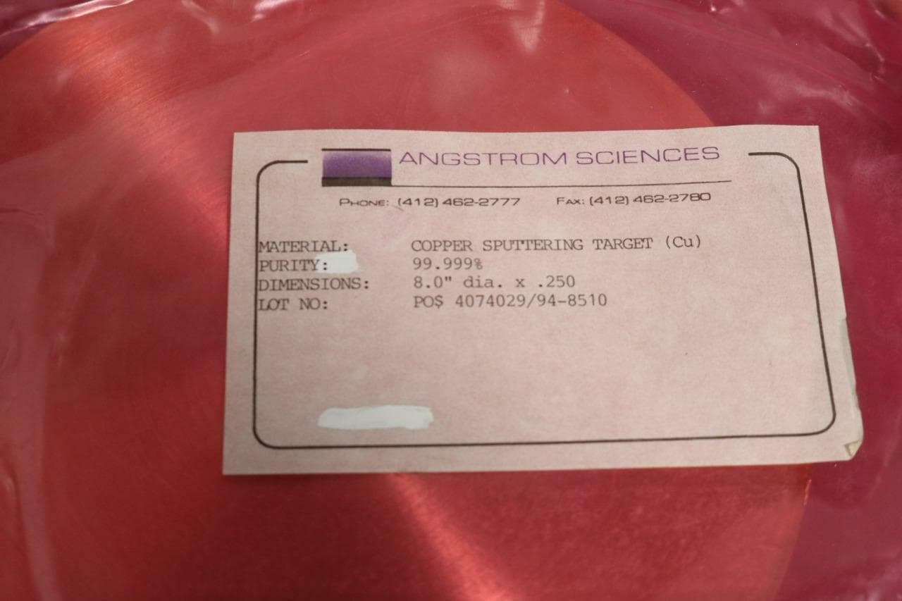 Angstrom Sciences 99.999% Copper 8.0" x 0.25" Sputtering Target