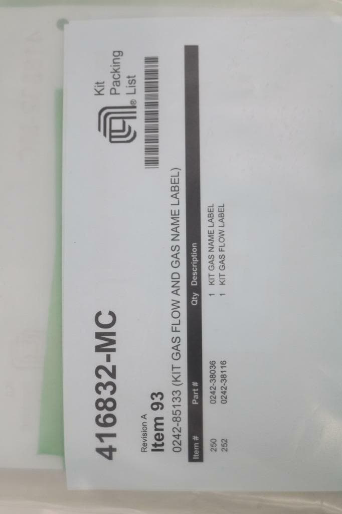 AMAT Applied Materials 0242-85133 Kit Gas Flow and Gas Name Label