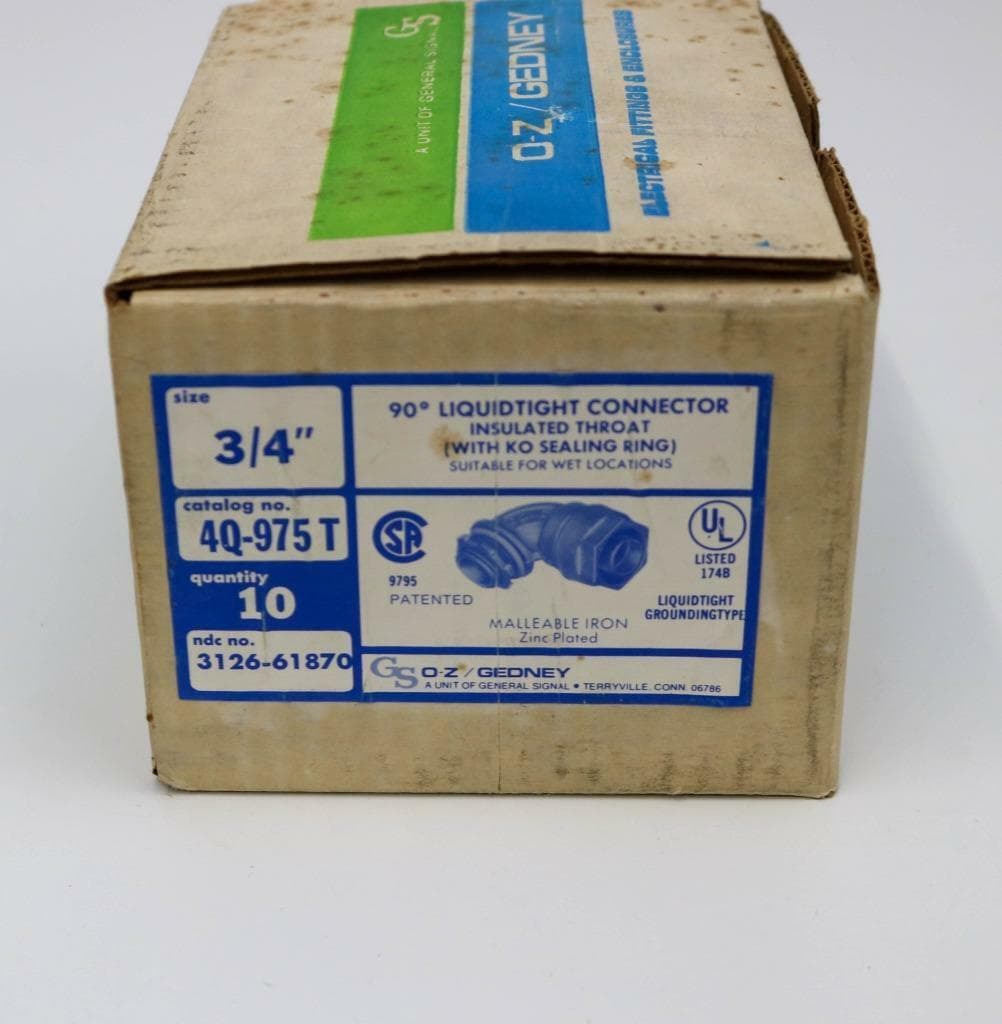 OZ Gedney 4Q-975 T Lot of 10 90DEG Liquid Tight Connector 3/4"