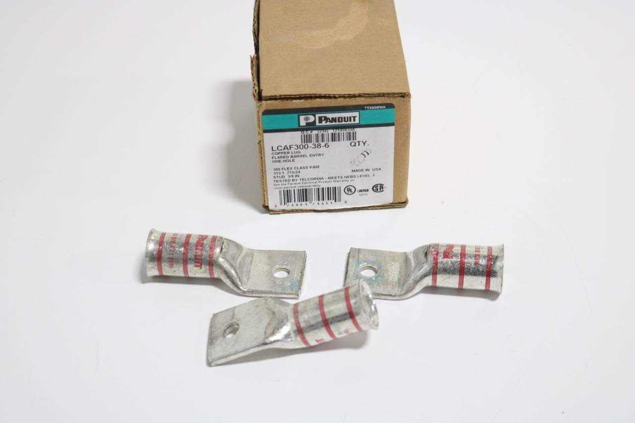 Panduit LCAF300-38-6 Lot of 3 300MCM Copper Lug Connectors, 3/8" Stud