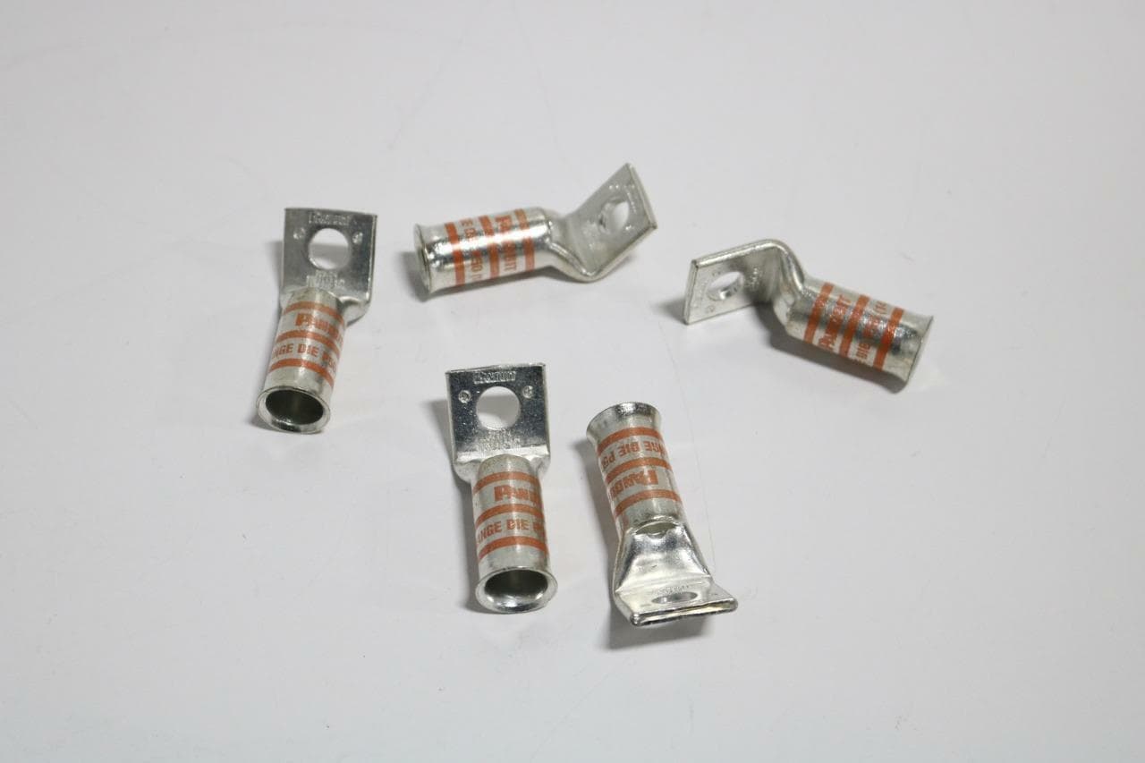 Panduit LCAF 2/0-38H-X Lot of 5 2/0 Copper Lugs, Bent 45Degrees, 3/8" Stud