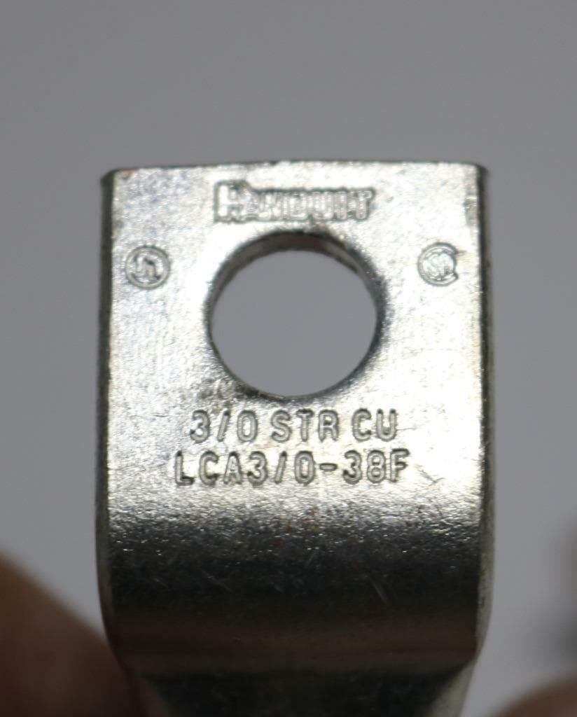 Panduit LCA3/0-38F-X Lot of 4 3/0 Copper Lugs, Bent 90 Degrees, 3/8" Stud