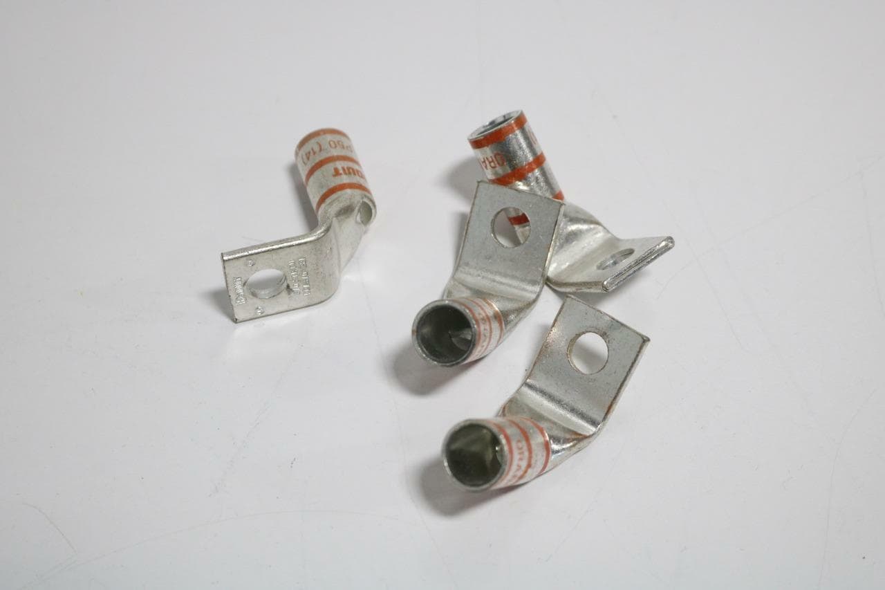 Panduit LCA3/0-38F-X Lot of 4 3/0 Copper Lugs, Bent 90 Degrees, 3/8" Stud