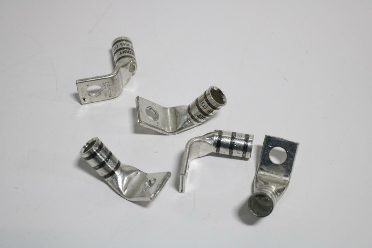 Panduit LCA2/0-38F-X Lot of 5 2/0 Copper Lugs, Bent 90 Degrees, 3/8" Stud