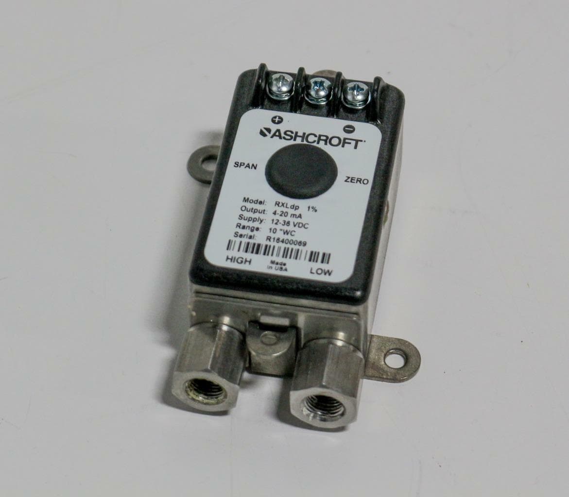 Ashcroft RXlp 10" WC 1% Pressure Transmitter, 4-20 mA out, Supply 12-36VDC