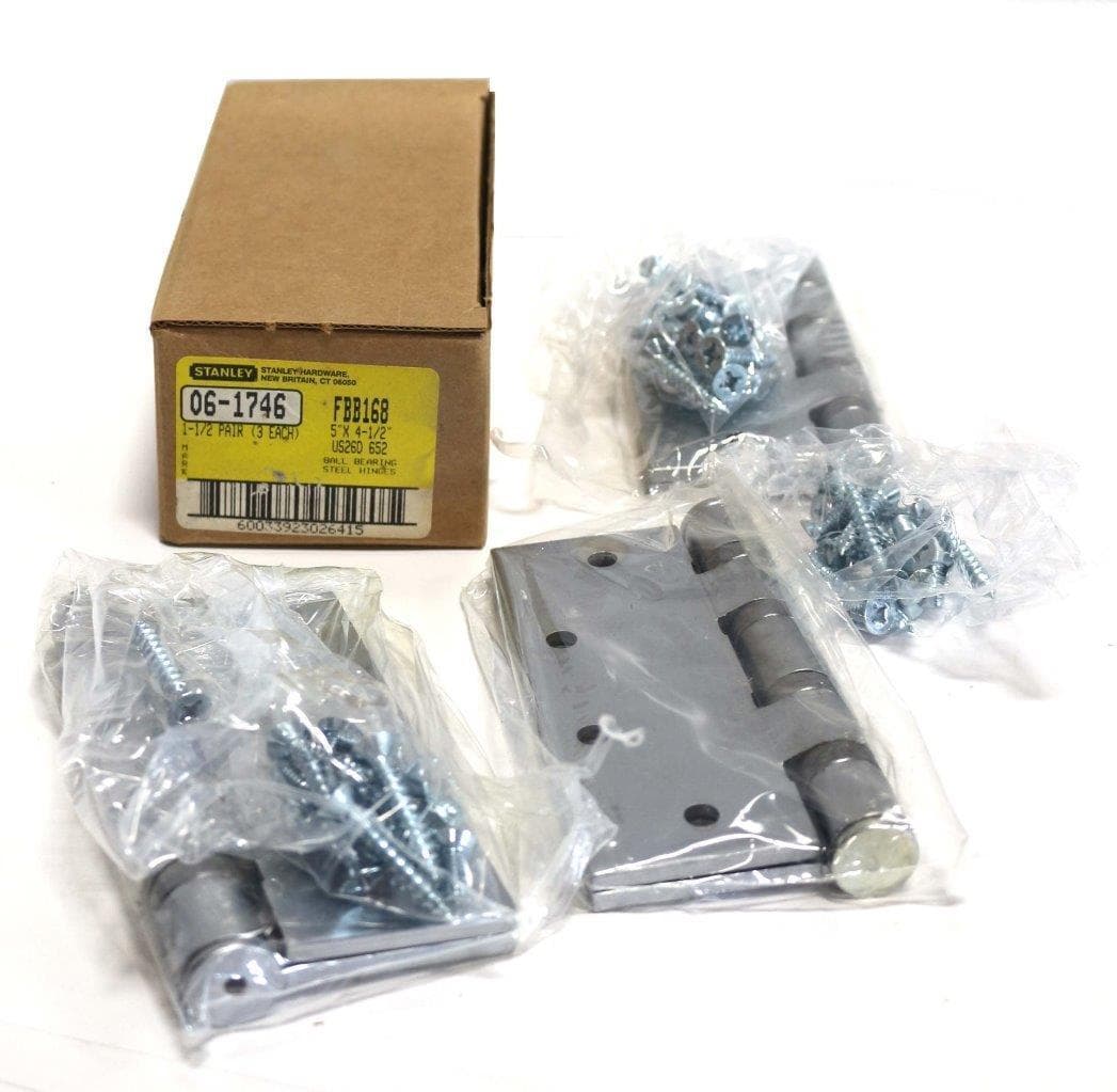 Stanley FBB168 Set of 3 - 5" x 4-1/2" Ball Bearing Steel Hinges - New